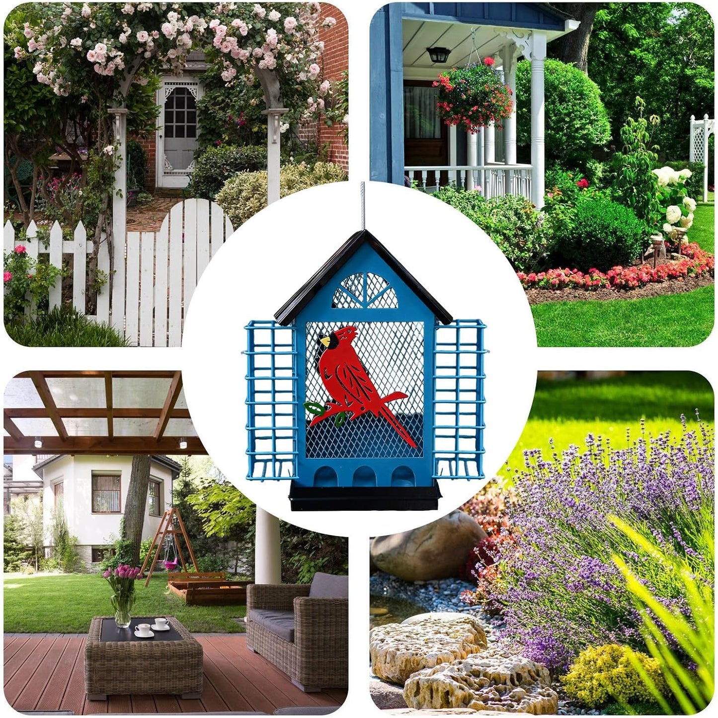 Double Suet Bird Feeder, Squirrel Resistant Feeding Station, Metal Build with Easy Access, Outdoor Bird Feeder for Finches Cockatiels Lovebirds Budgies, Hanging Garden Decor with Secure Design