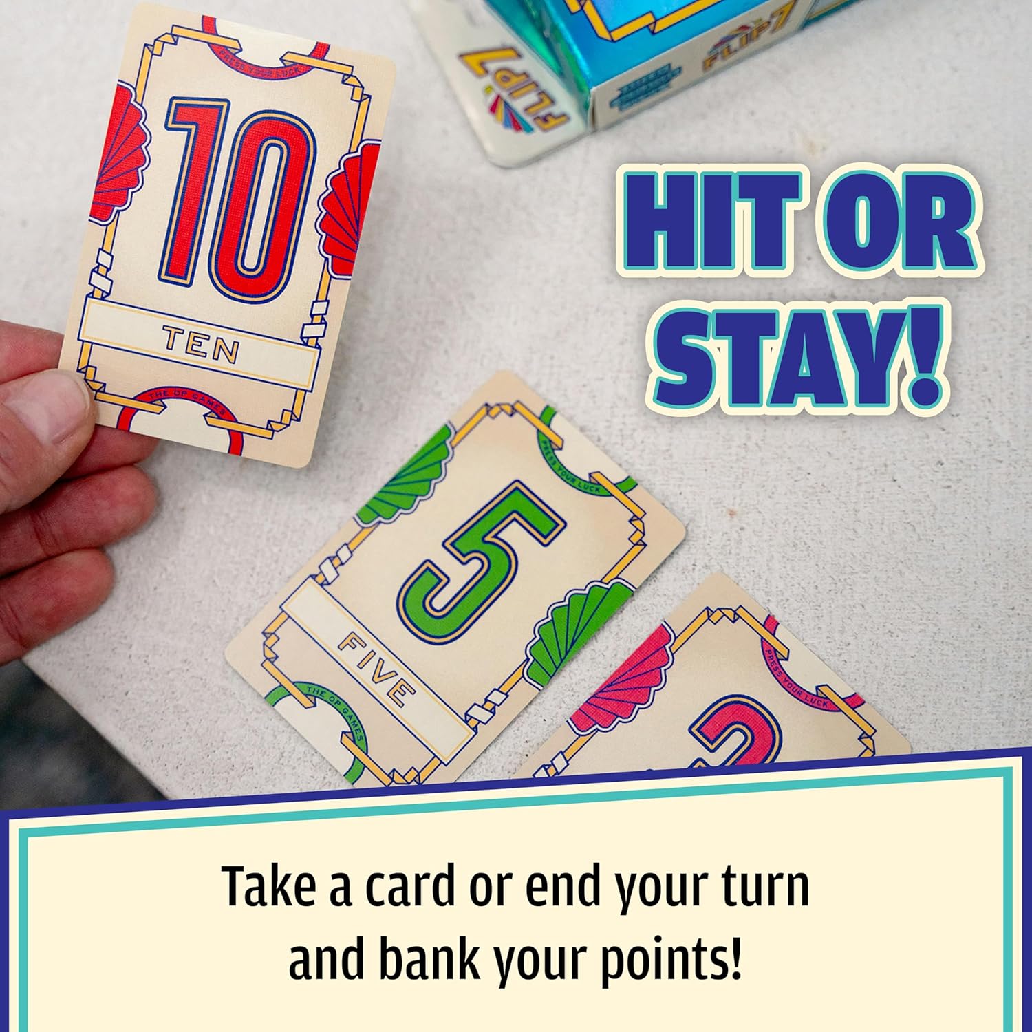 USAOPOLY Flip 7, The Ultimate Blend of Press Your Luck & Strategy, Fas