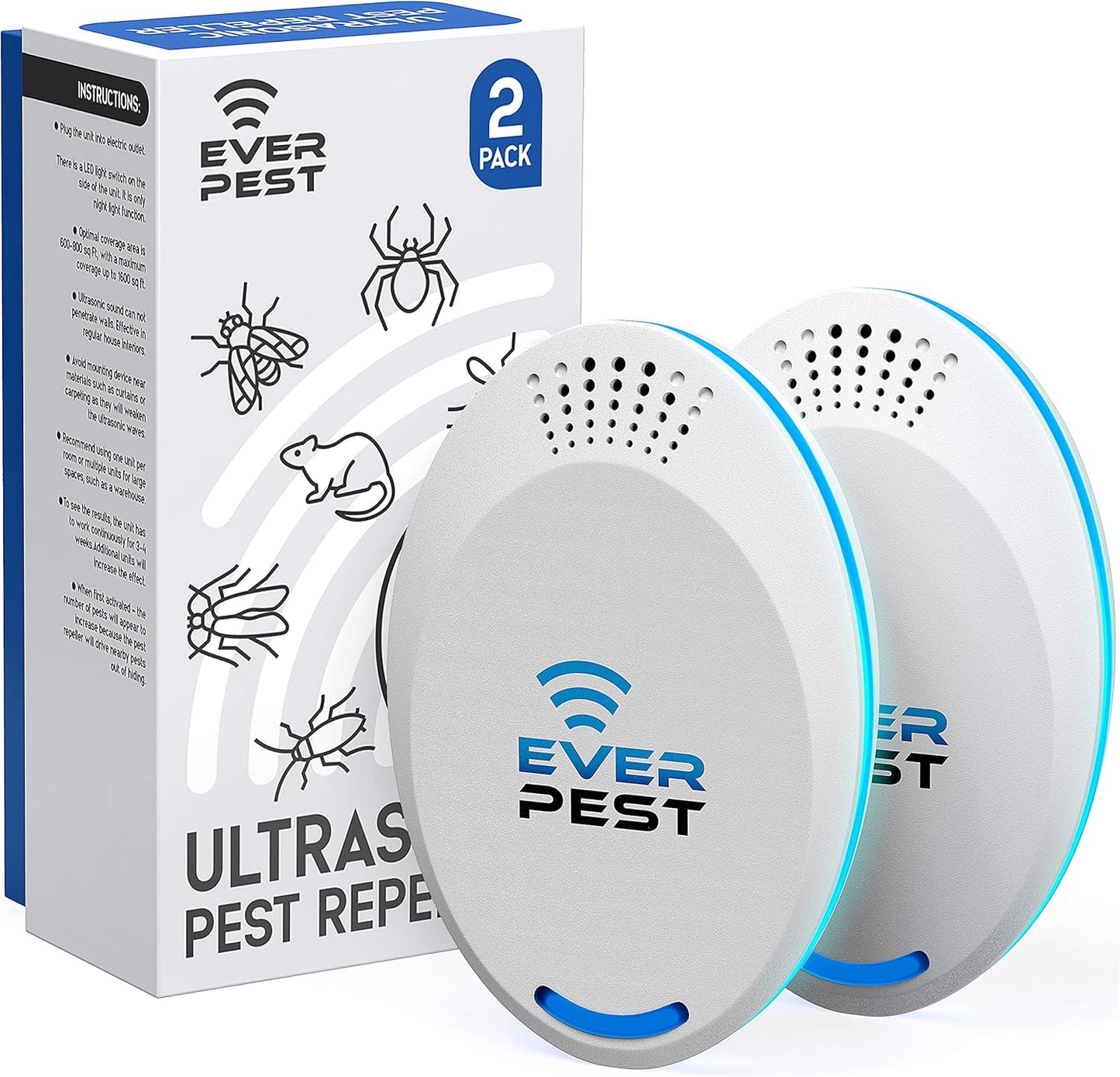 Ultrasonic Pest Repeller (2-Pack) Plug in Flea Rat Roach Mosquito Cock