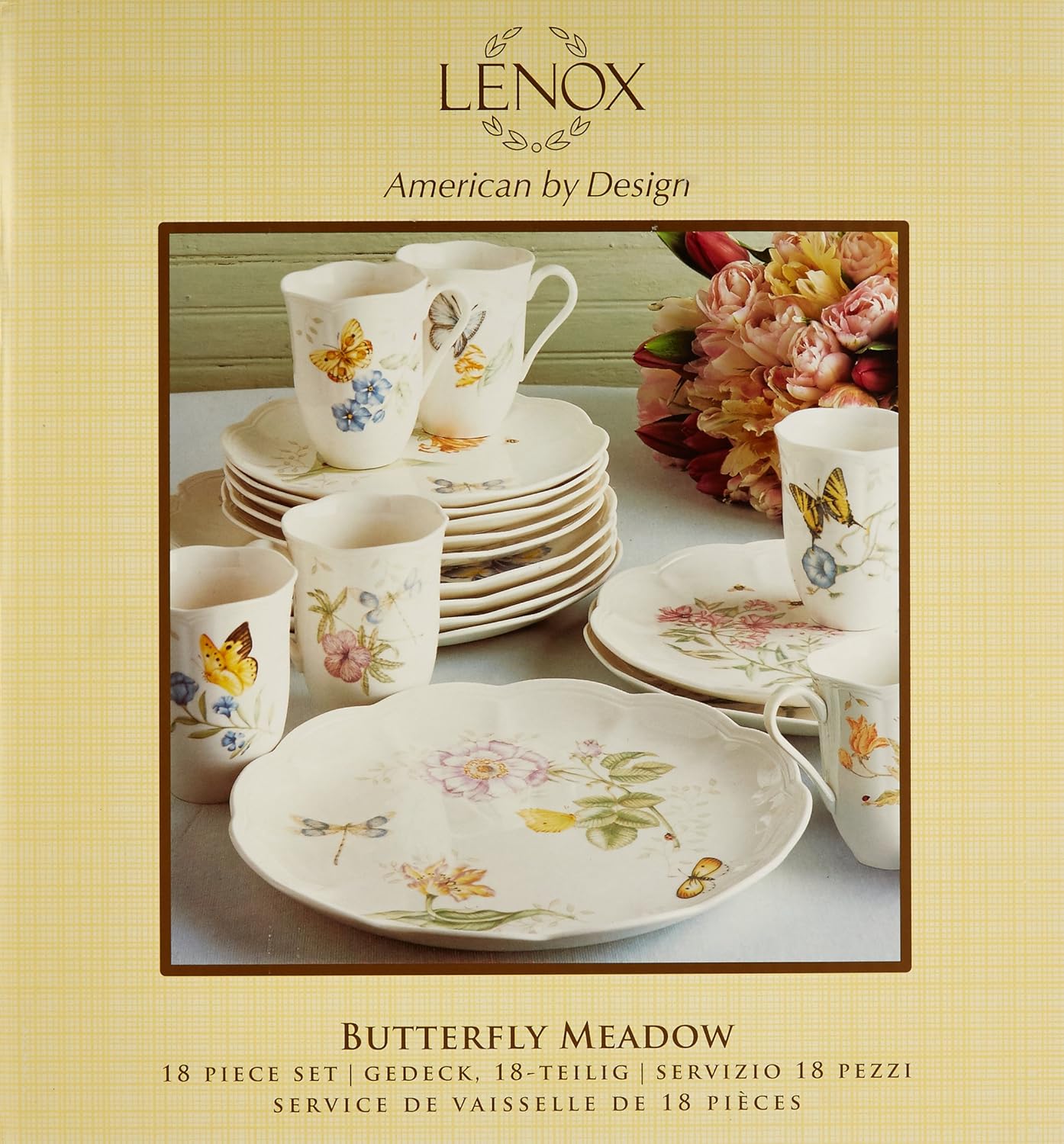 Lenox Dinnerware Set, Butterfly Meadow 18-Piece Set, Service For 6, Wh