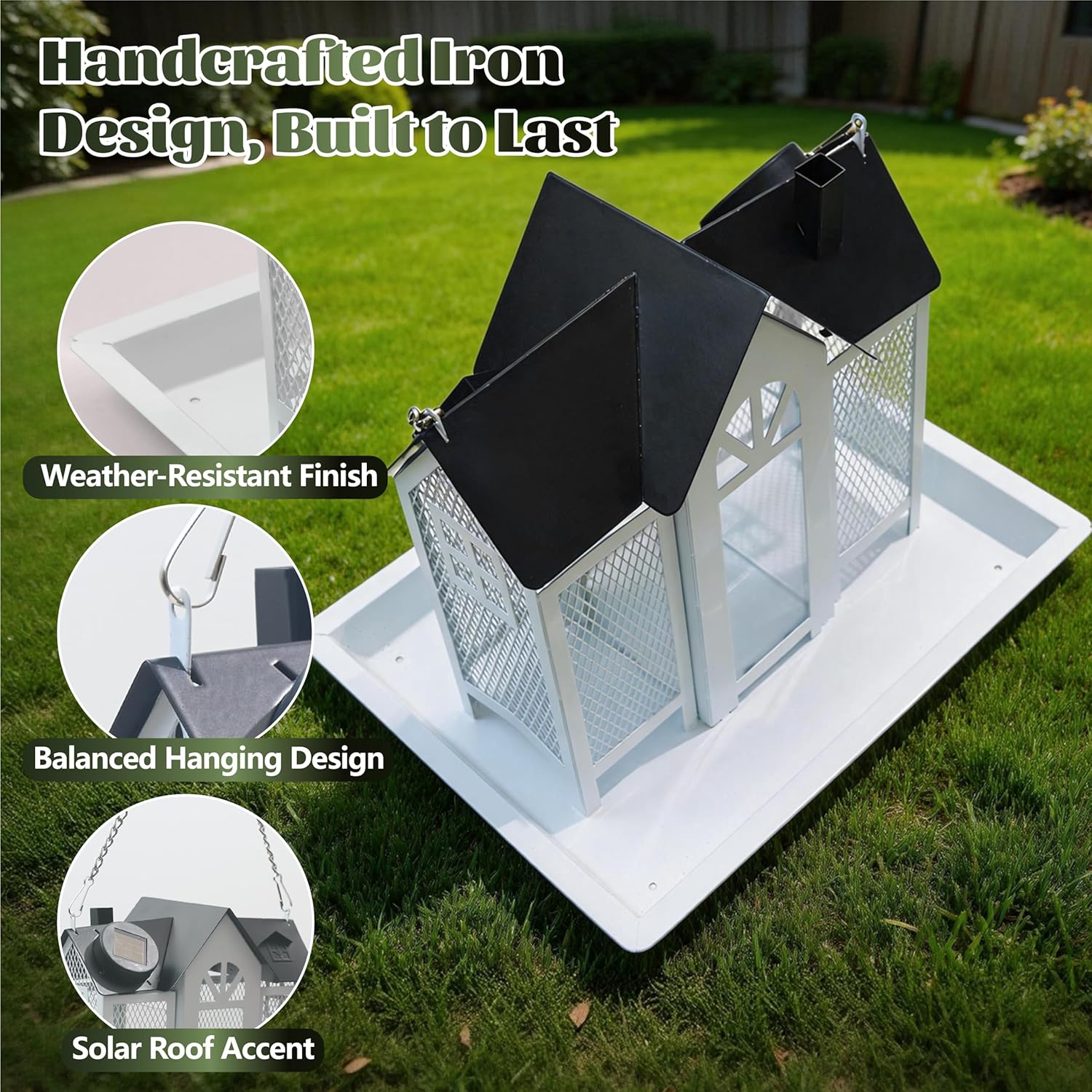 Solar Bird Feeder for Outdoors Hanging with Solar Light, Decorative Ir