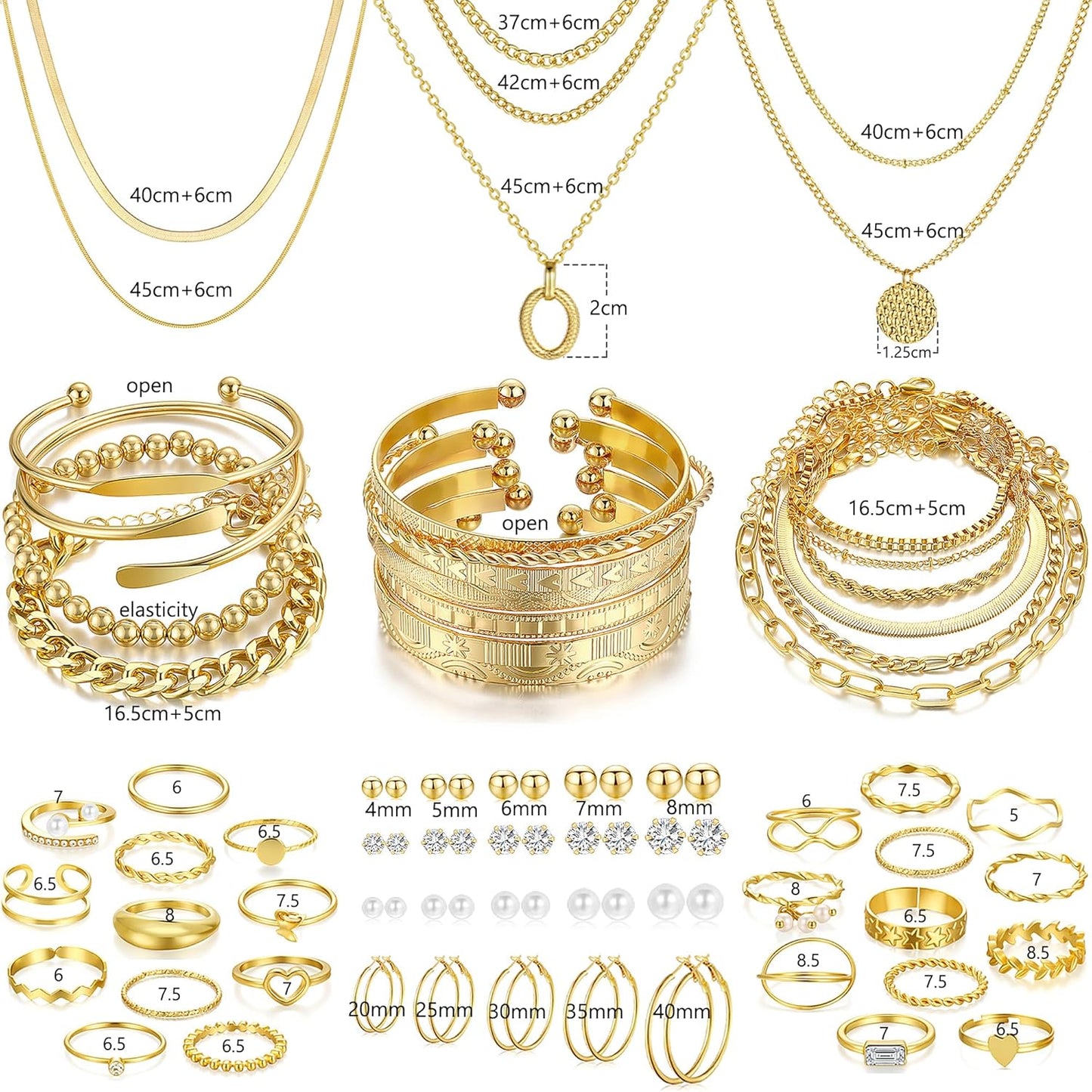 FAXHION 68 Pcs Gold Jewelry Set for Women with 7 Necklace, 17 Bracelet