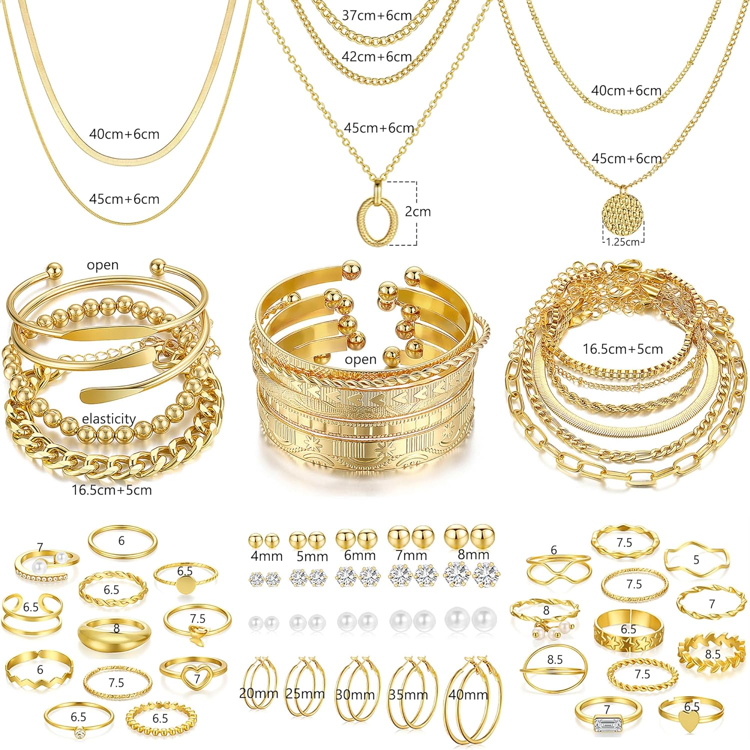 FAXHION 68 Pcs Gold Jewelry Set for Women with 7 Necklace, 17 Bracelet