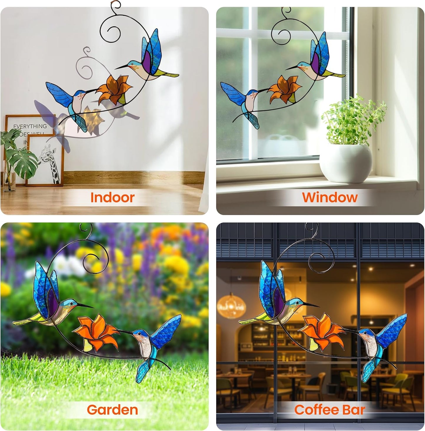 Stained Glass Window Hangings Hummingbird Suncatcher Bird Stained Glass Sun Catcher for Window Hummingbird Gifts for Home Decor Bird Lover