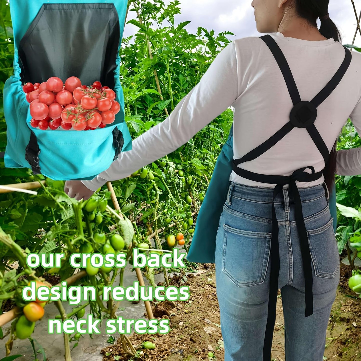 Gardening Aprons for Women and Men with Big Pockets - Picker Picking Tools for Harvesting, Green