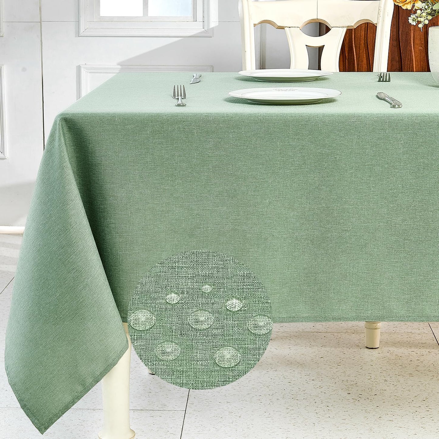 IVAPUPU Textured Linen Table Cloth for Rectangle Tables - Sage Green T