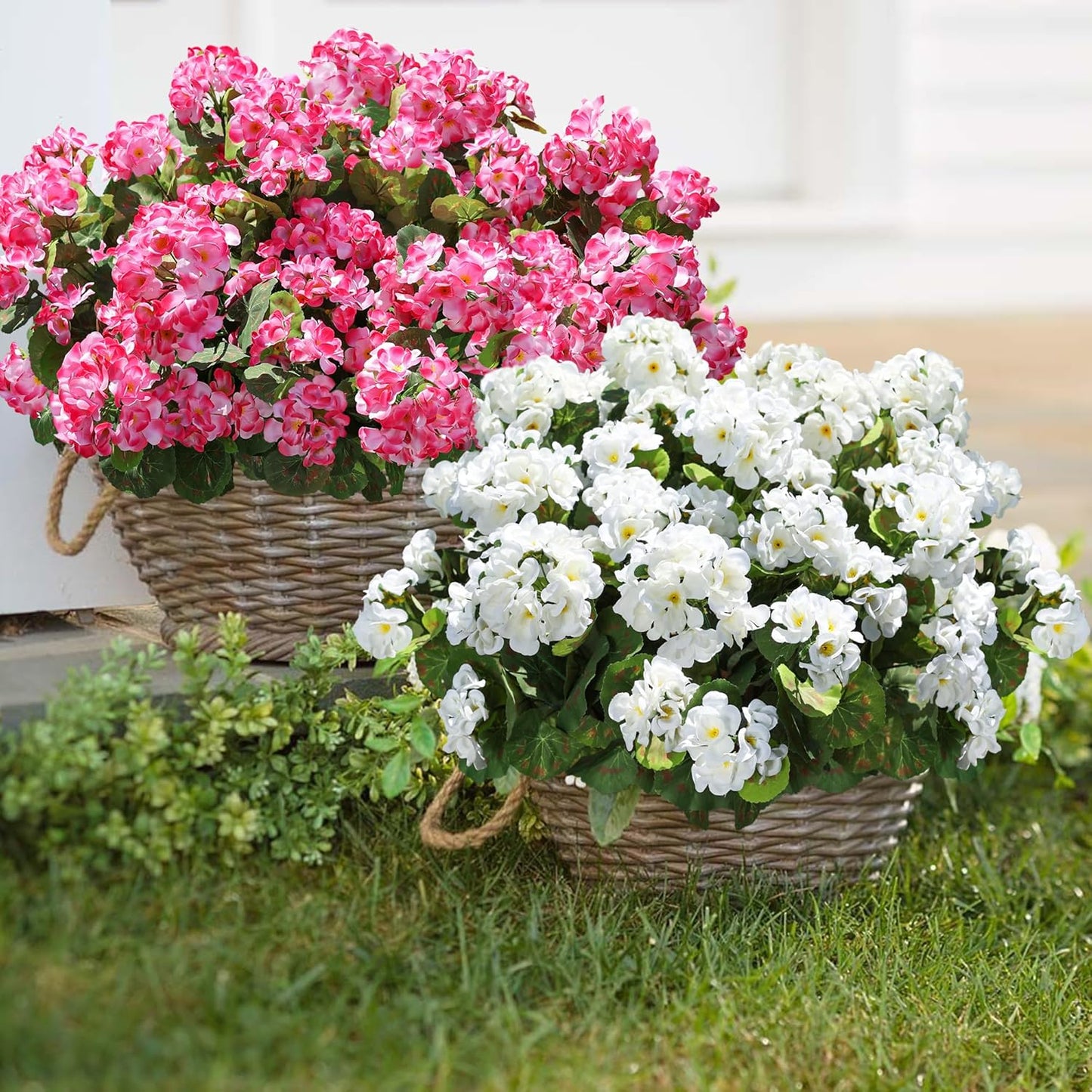 Artificial Geranium Fake Flowers for Outdoors Decoration, 6 Bundles Silk Geraniums Pink Flower UV Resistant Look Real Faux Plants for Front Door Garden Porch Planter Patio Balcony Yard Indoor Home