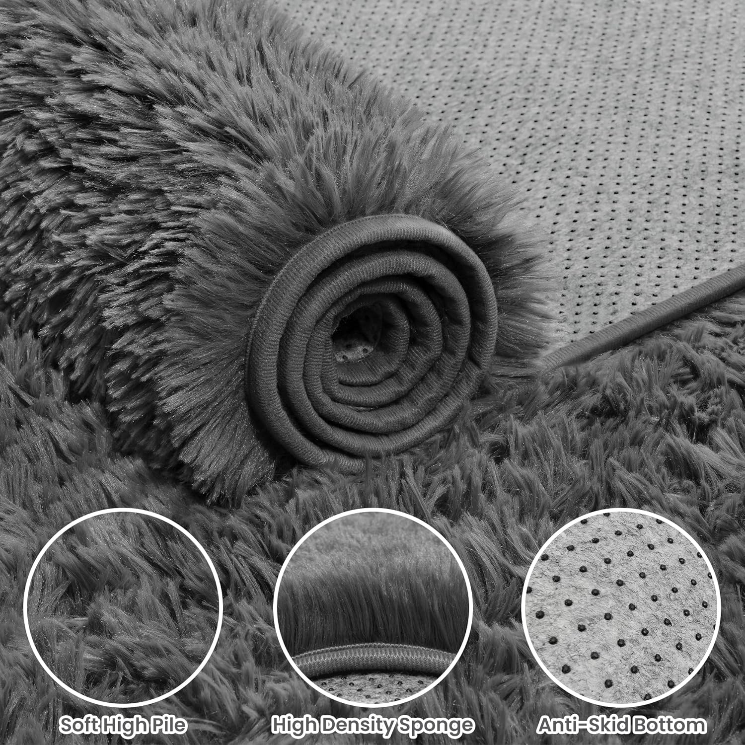 8x10 Area Rugs for Living Room: Ultra Soft Fluffy Shag Grey Rugs for B