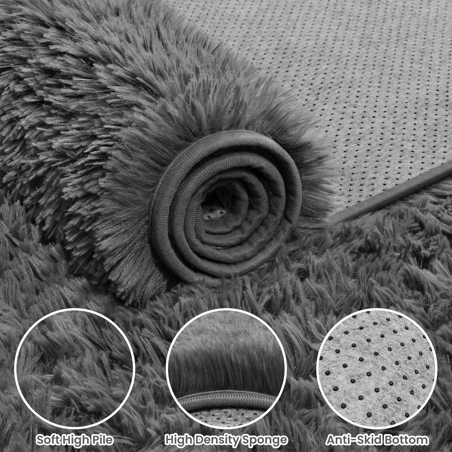 8x10 Area Rugs for Living Room: Ultra Soft Fluffy Shag Grey Rugs for Bedroom, Non-Slip Large Fuzzy Plush Rug Indoor Floor Carpet for Nursery Kids Boys Girls Room, Dorms, Playroom, Modern Home Decor