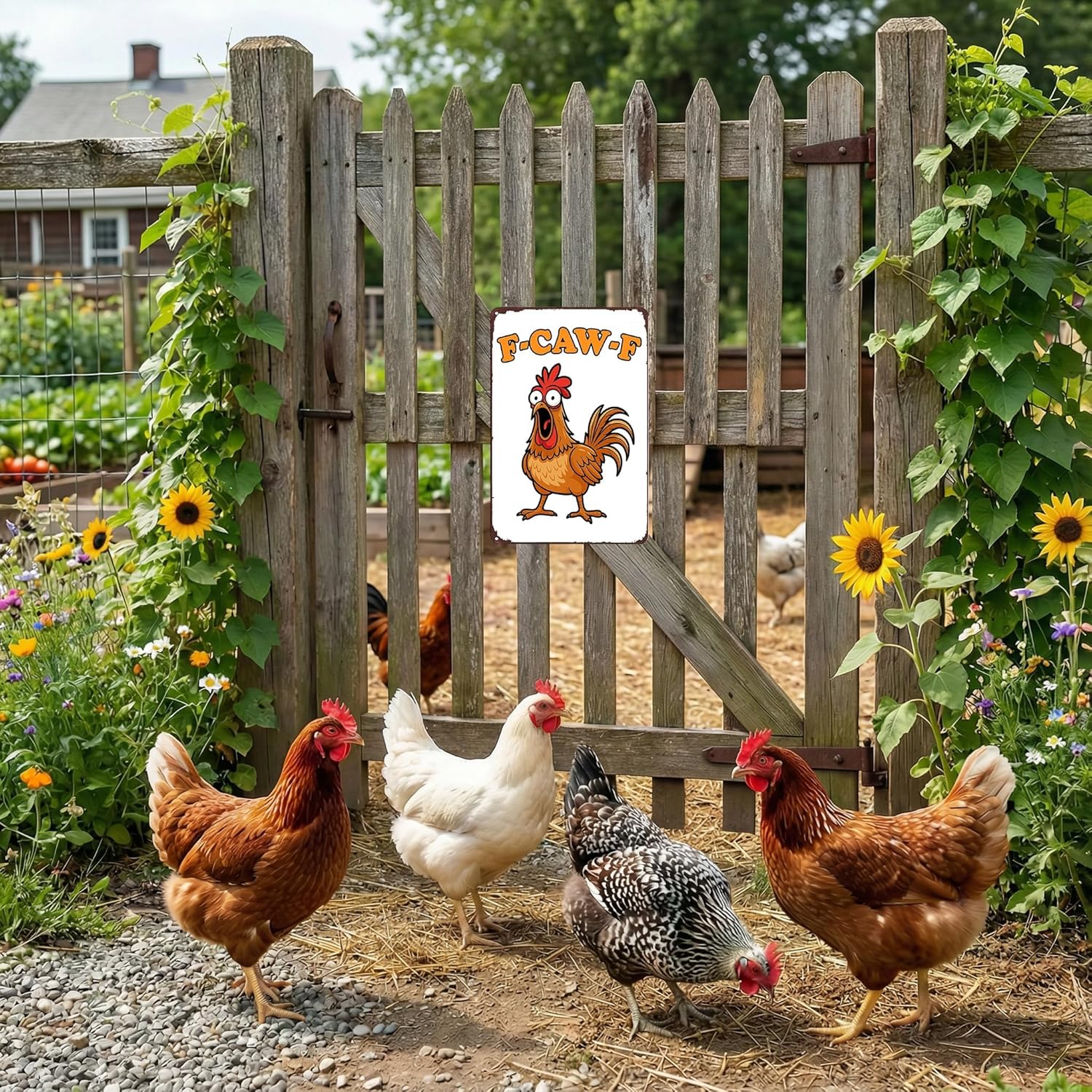 Funnysign Chicken Gifts Vintage Chicken F-CAW-F Tin Sign for Chicken-C