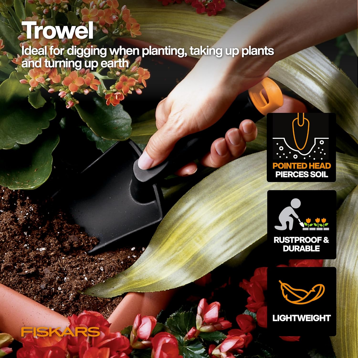 Fiskars Hand Trowel - Fiber Composite Gardening Hand Tool with Hang Ho