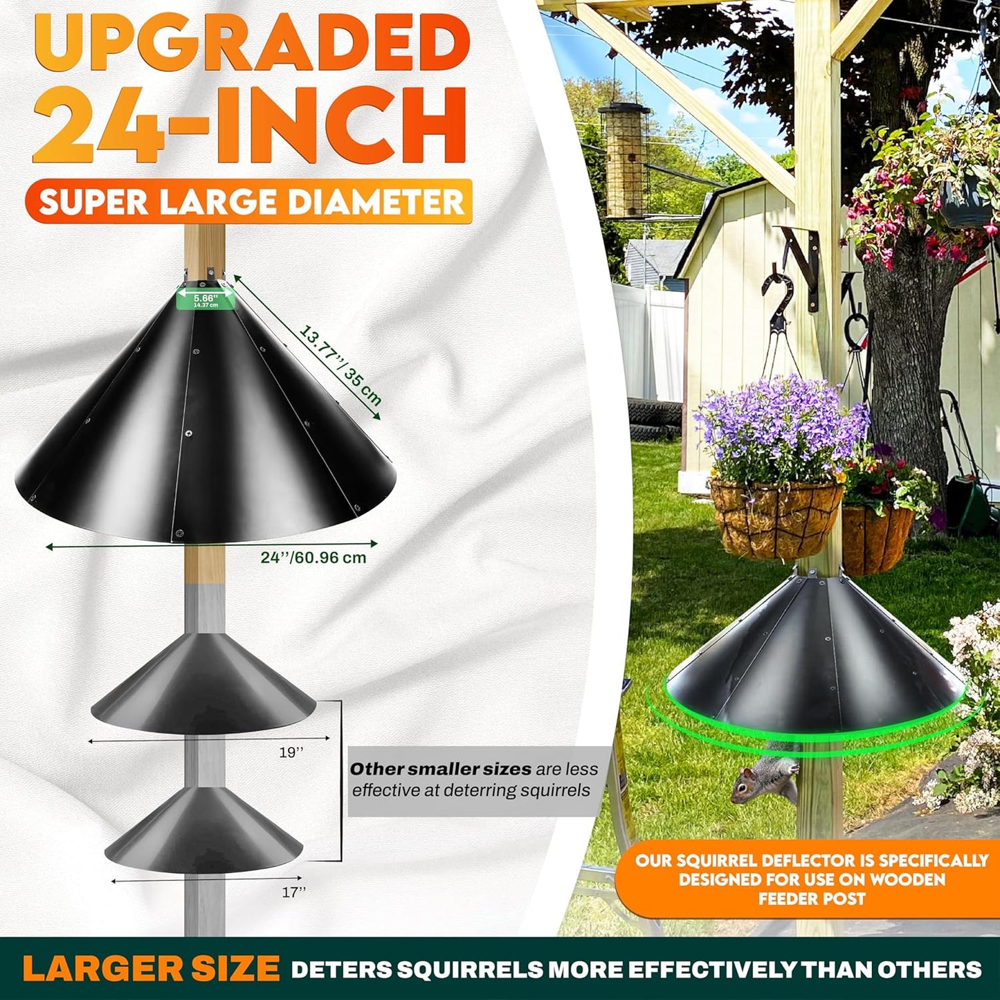 [Upgraded] 24” Squirrel Baffle for 4x4’’ Post, 0.7mm Thick Deflector for Bird Feeder Post, Anti-Rust Steel Squirrel Guard Stopper for Wooden Pole, Squirrels and Raccoons Proof Barrier for Bird House