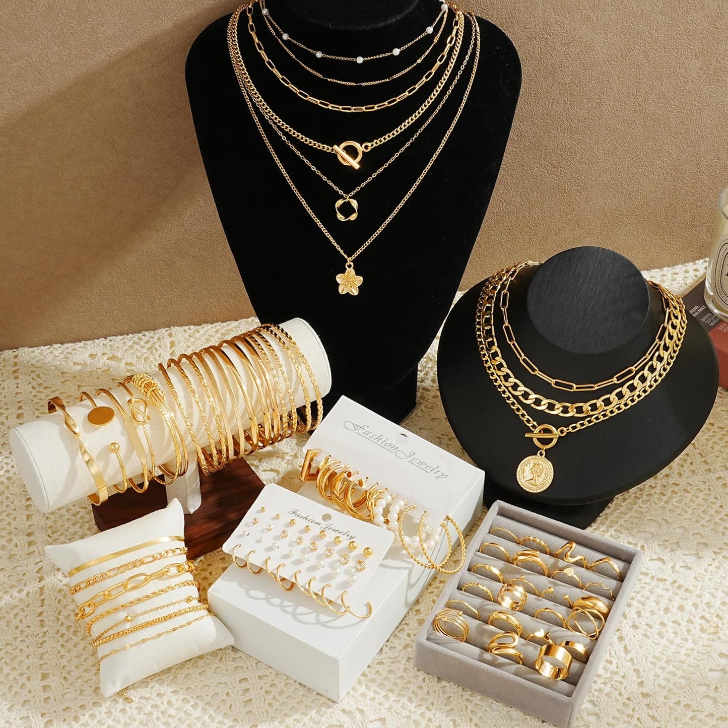17 MILE 78 Pieces Gold Jewelry Set for Women, 9 Necklace, 24 Bracelet,