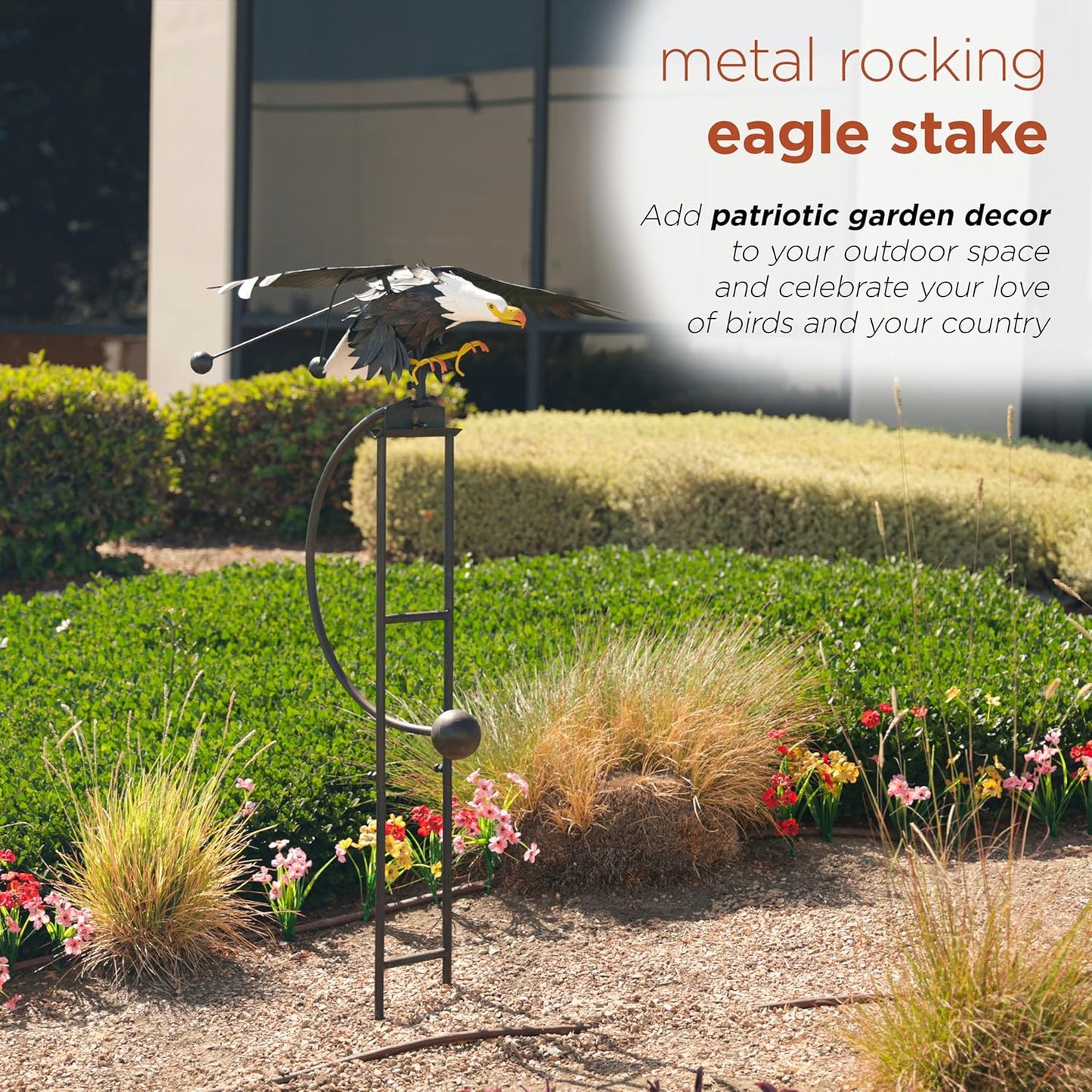 Alpine Corporation - Outdoor Metal Rocking Eagle Garden Stakes - Dynamic Flapping Wings Design, 56-in Tall, Black