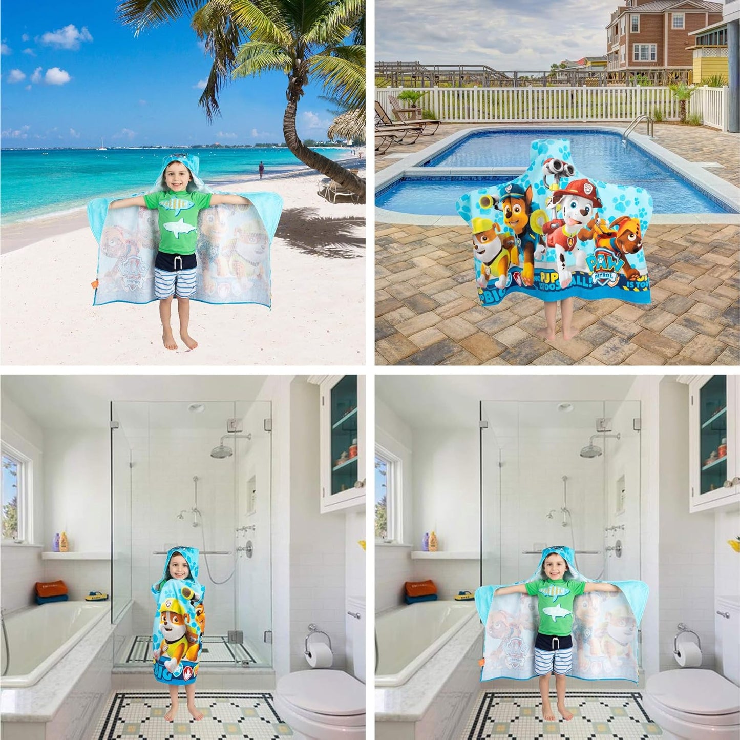 Paw Patrol Blue Bath/Pool/Beach Soft Cotton Terry Hooded Towel Wrap, 2