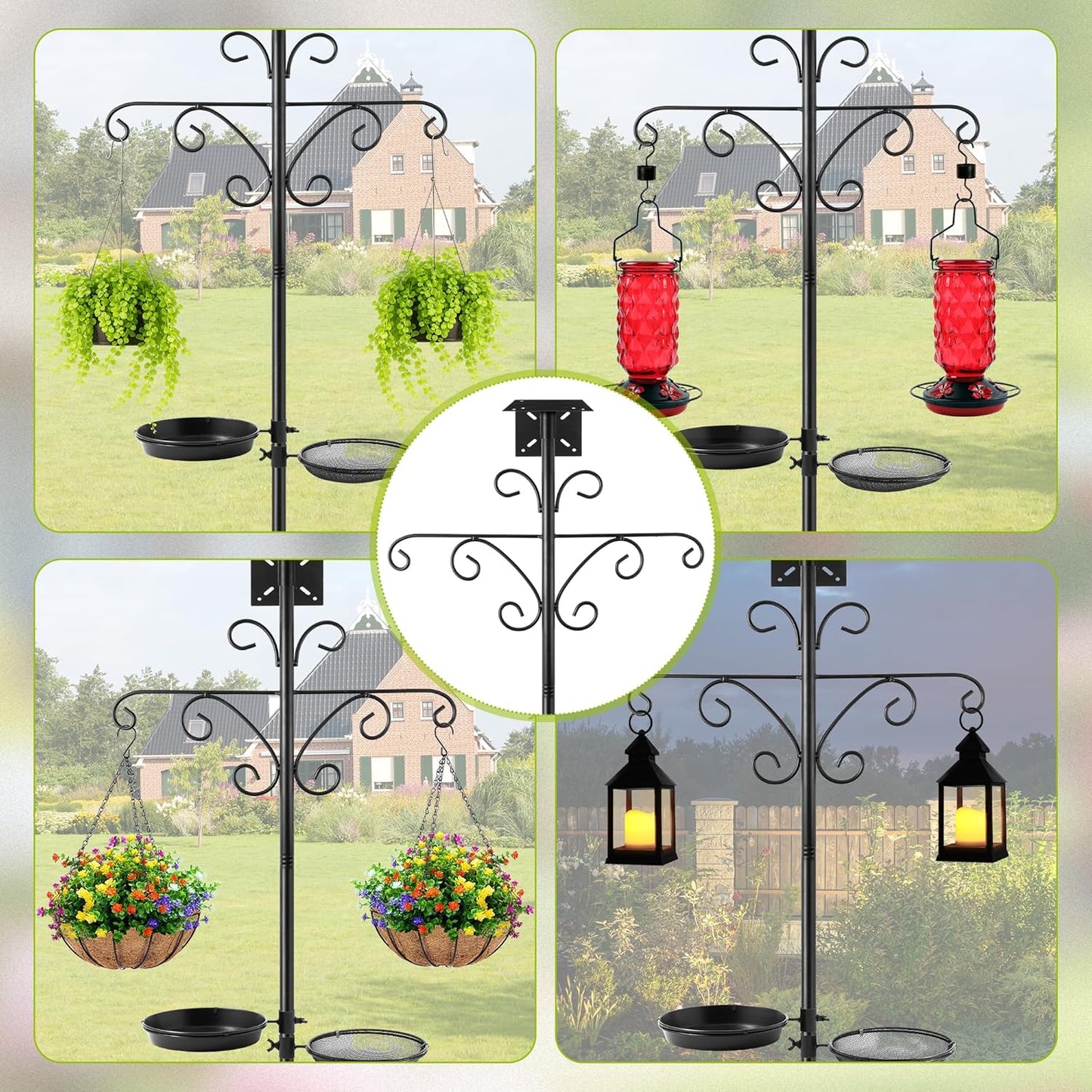 Bird Feeder Pole Stand - 92 Inch Bird Feeding Station for Outdoor Outside, Heavy Duty Adjustable Birdhouse Pole Standing with Base Kit, Includes 4 Hook Water Basin Tray for Garden Yard