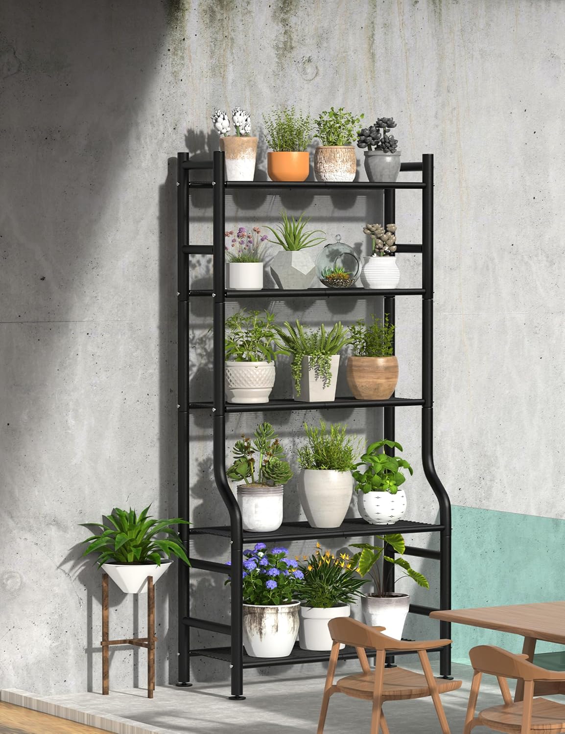 5-Tier Plant Stand Indoor Outdoor, 64" Tall Metal Ladder Shelf for Mul