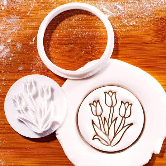 BAKERLOGY Tulip Garden Mini Cookie Cutter & Stamp – Floral Baking Tool