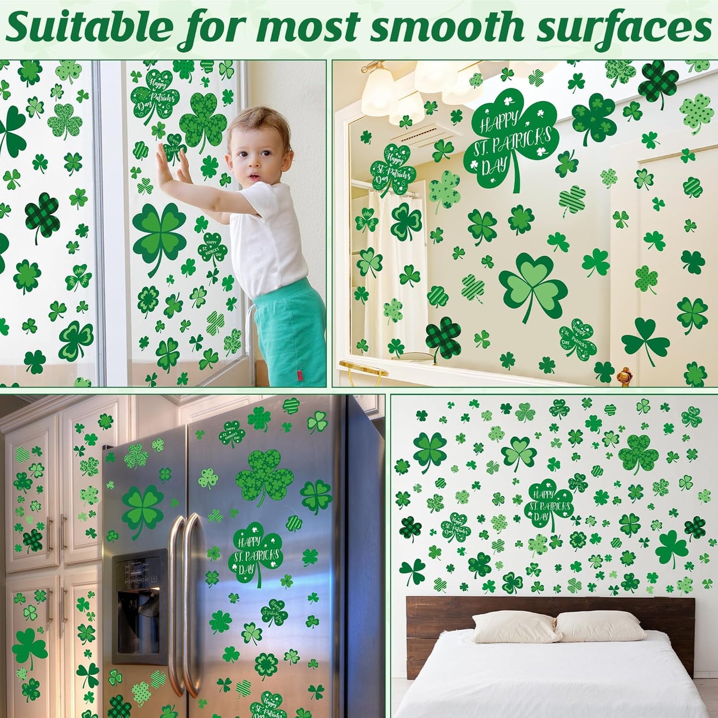 9 Sheets St Patricks Day Window Clings, 116 PCS St Patrick's Day Shamrock Window Stickers for St Patricks Day Decorations, Green Static Spring Window Clings for Glass Windows Decor