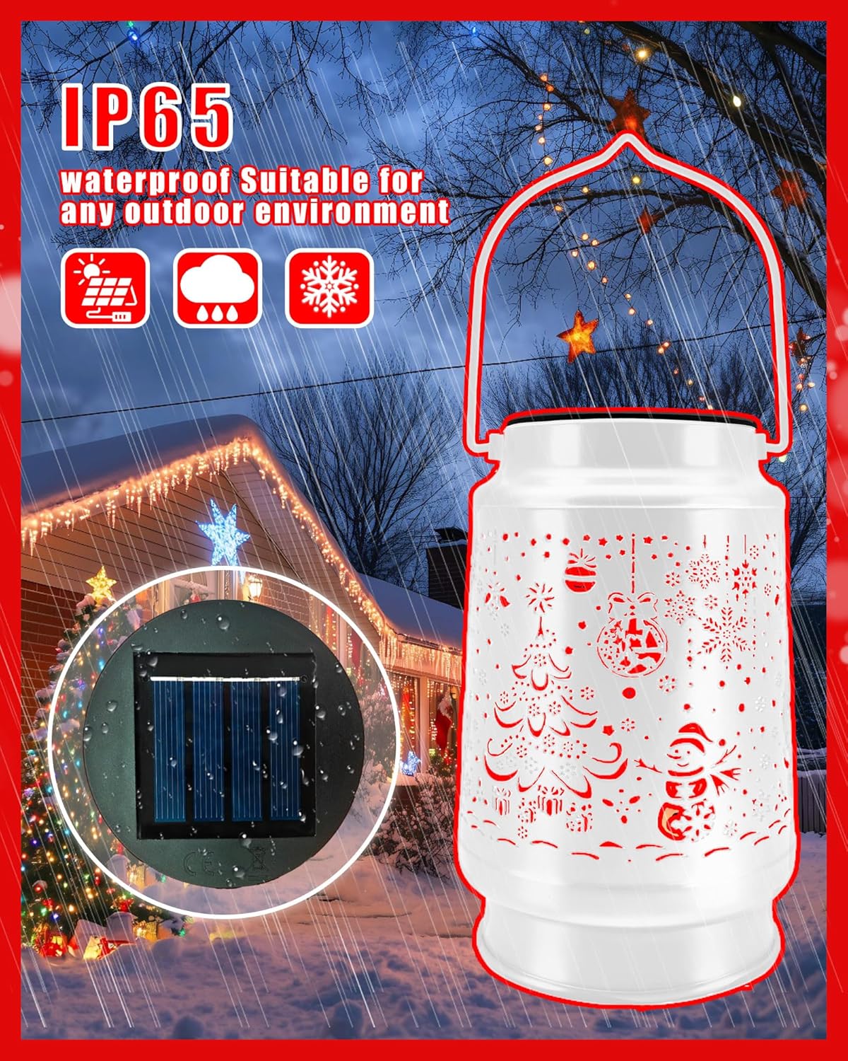 2 Pack Christmas Solar Lanterns Outdoor Waterproof Garden Decor,Metal Hanging RGB LED Decorative Light Birthday Gardening Gifts for Women Men Mom Grandma Patio Yard Lawn Backyard Front Porch White