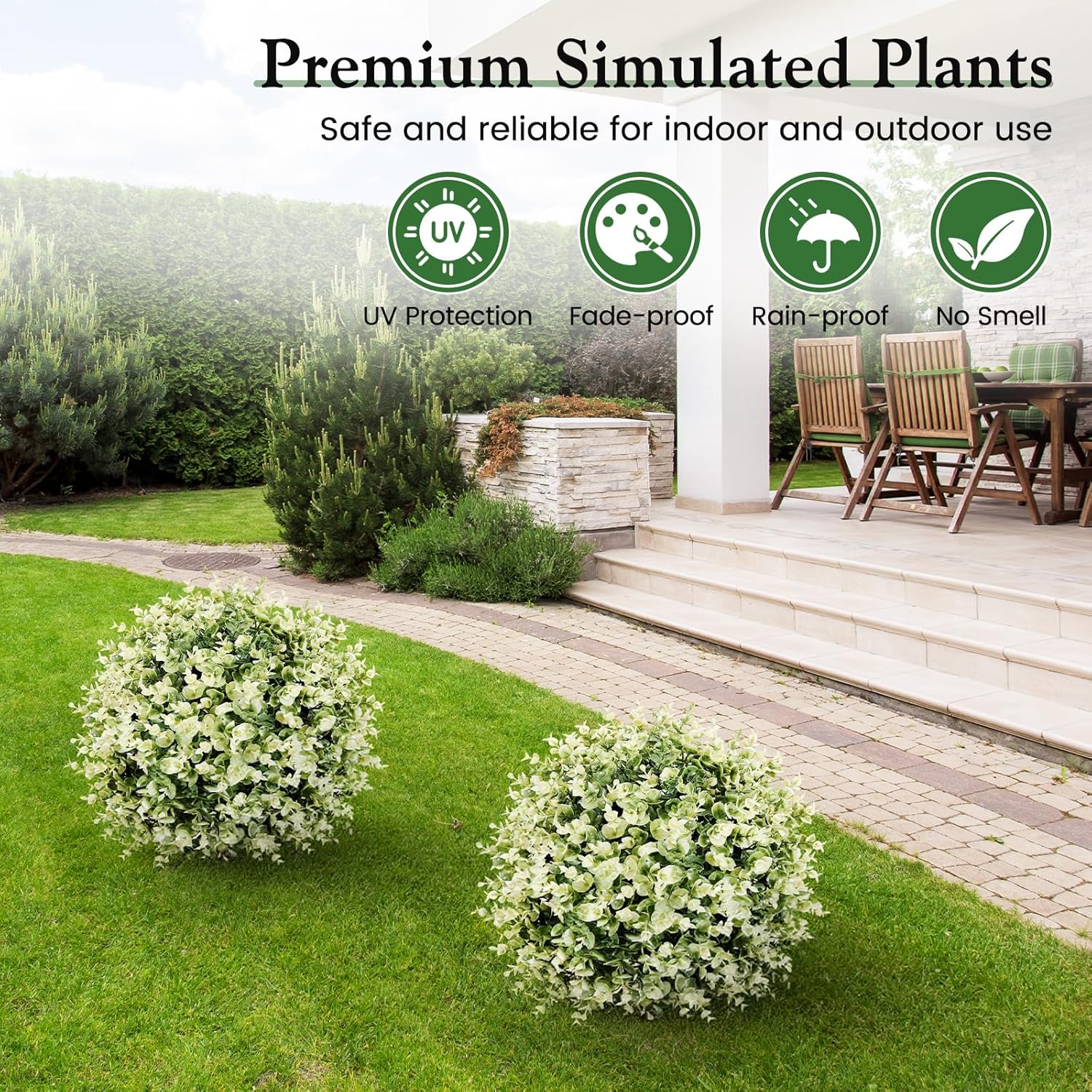 Lewondr Artificial Boxwood Topiary Ball Trees, 22.83'' Fake Plants Out
