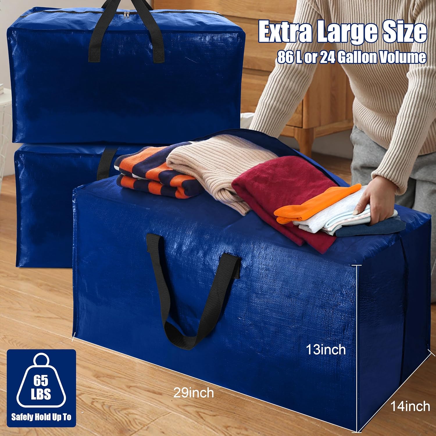 Cosy Family 4 Pack Heavy Duty Extra Large Moving Bags with Backpack St