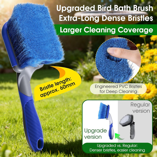 Bird Bath Cleaner, Hummingbird Feeder Cleaning Brushes, Non Scratch Scrub Brush with Large Ergonomic Handle and PVC Bristles for Bird Feeder, Bath Accessories, Fountain, Concrete Outdoor Cleaning