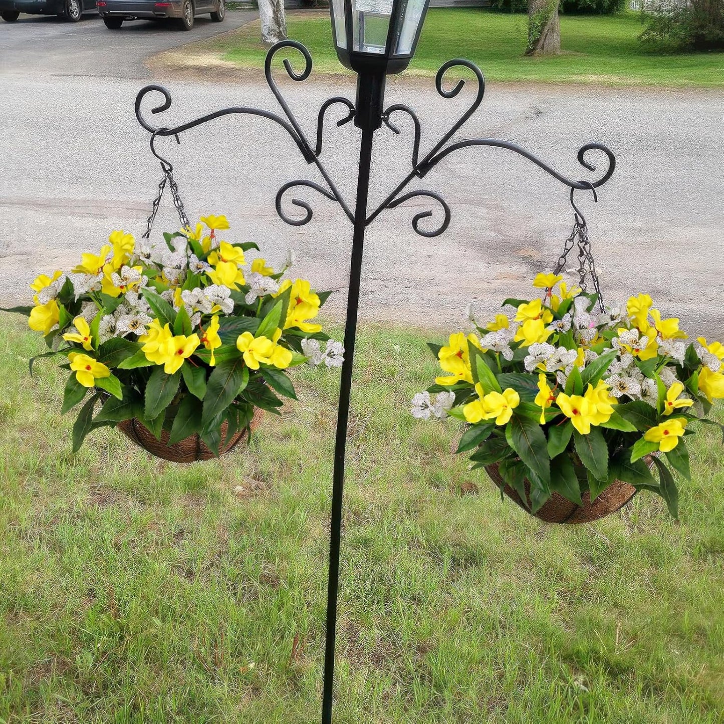 6 Pcs Artificial Flowers for Outdoors Impatiens Yellow Silk Violet Daisies Flowers Outside White UV Resistant Faux Impatiens Flowers for Outdoor Planters Pot Patio Hanging Basket Porch Decor