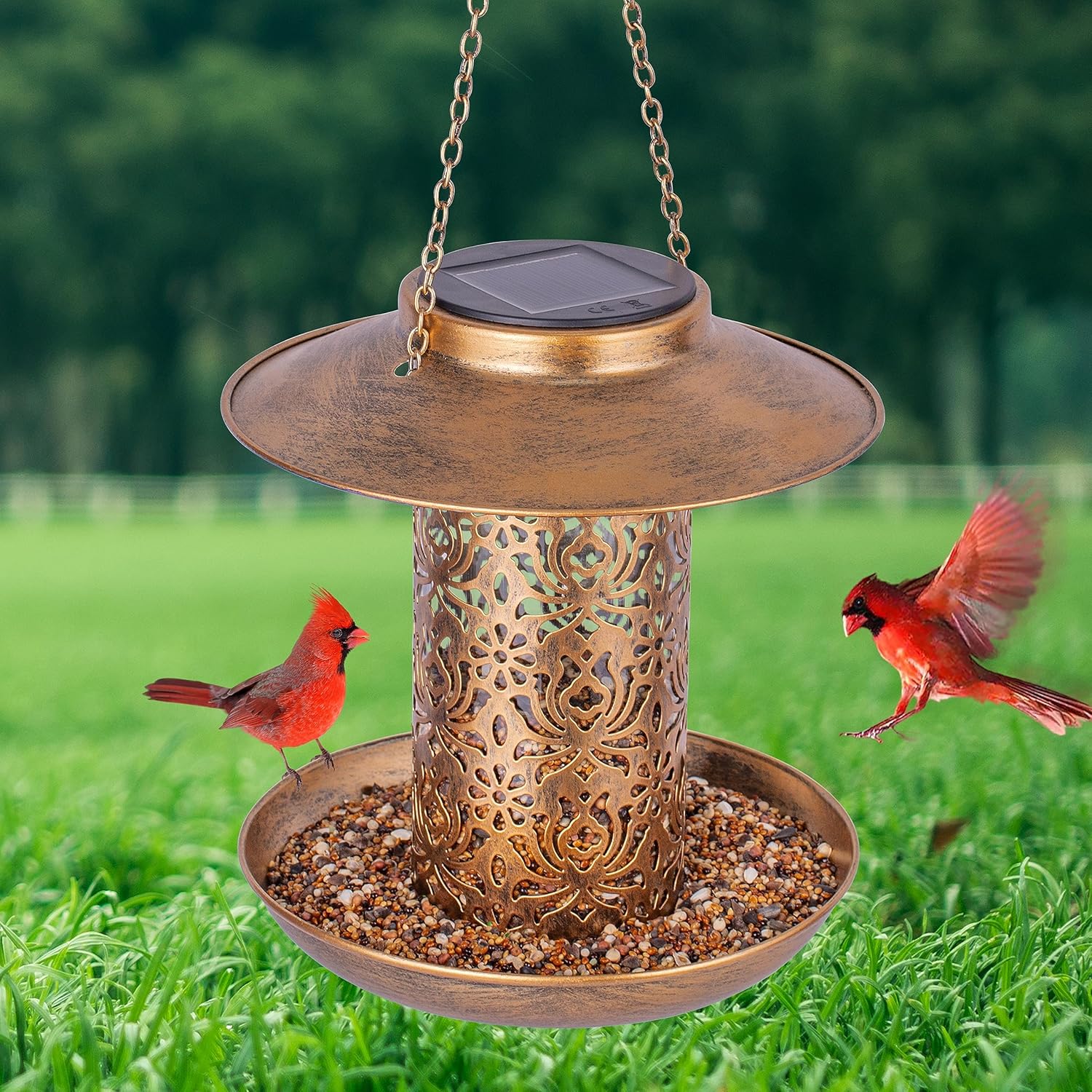 Ottsuls Solar Bird Feeder for Outdoors Hanging, Metal Wild Cardinals G