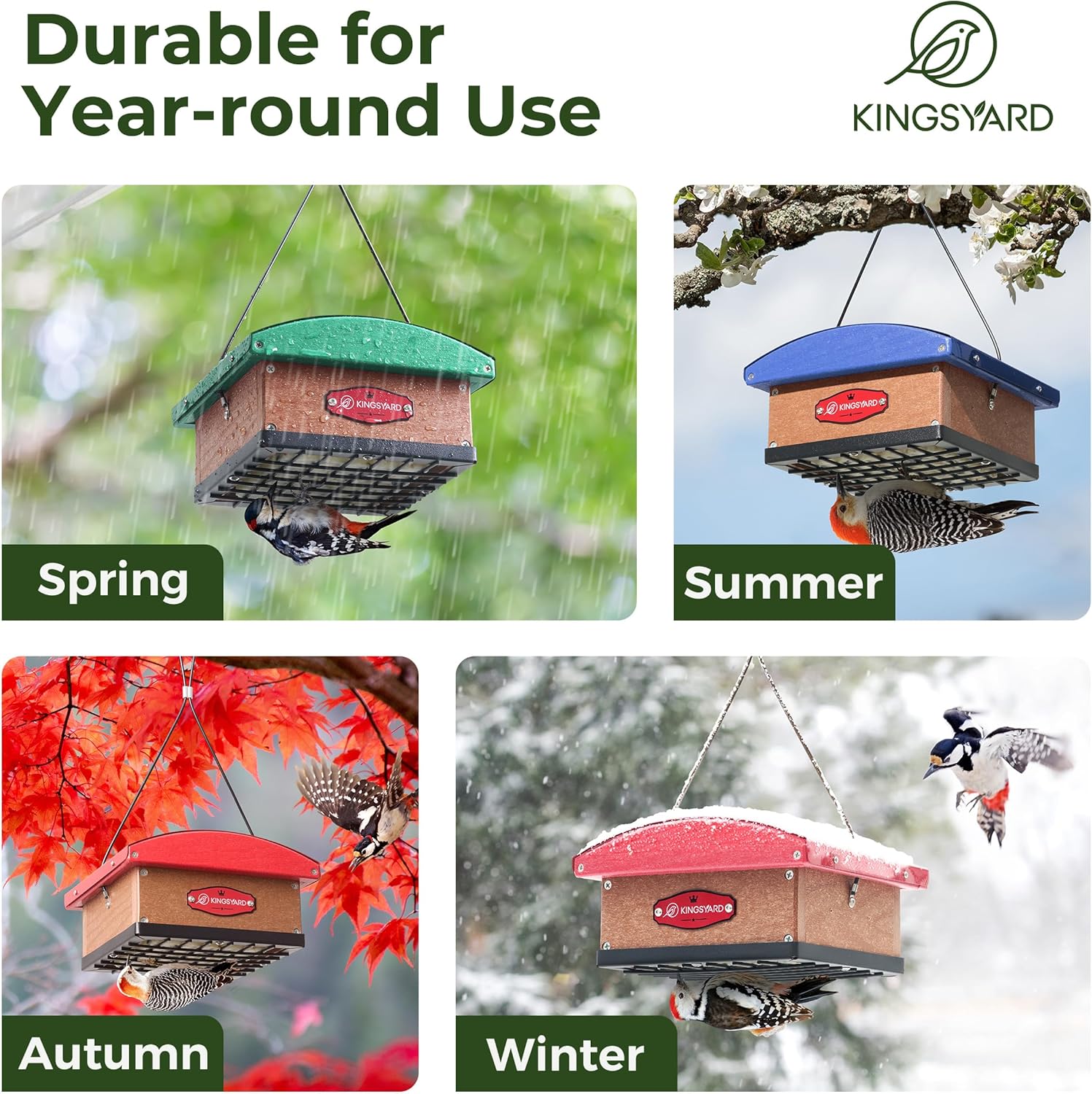 Kingsyard Upgraded Upside Down Double Suet Feeder with Metal Weatherpr