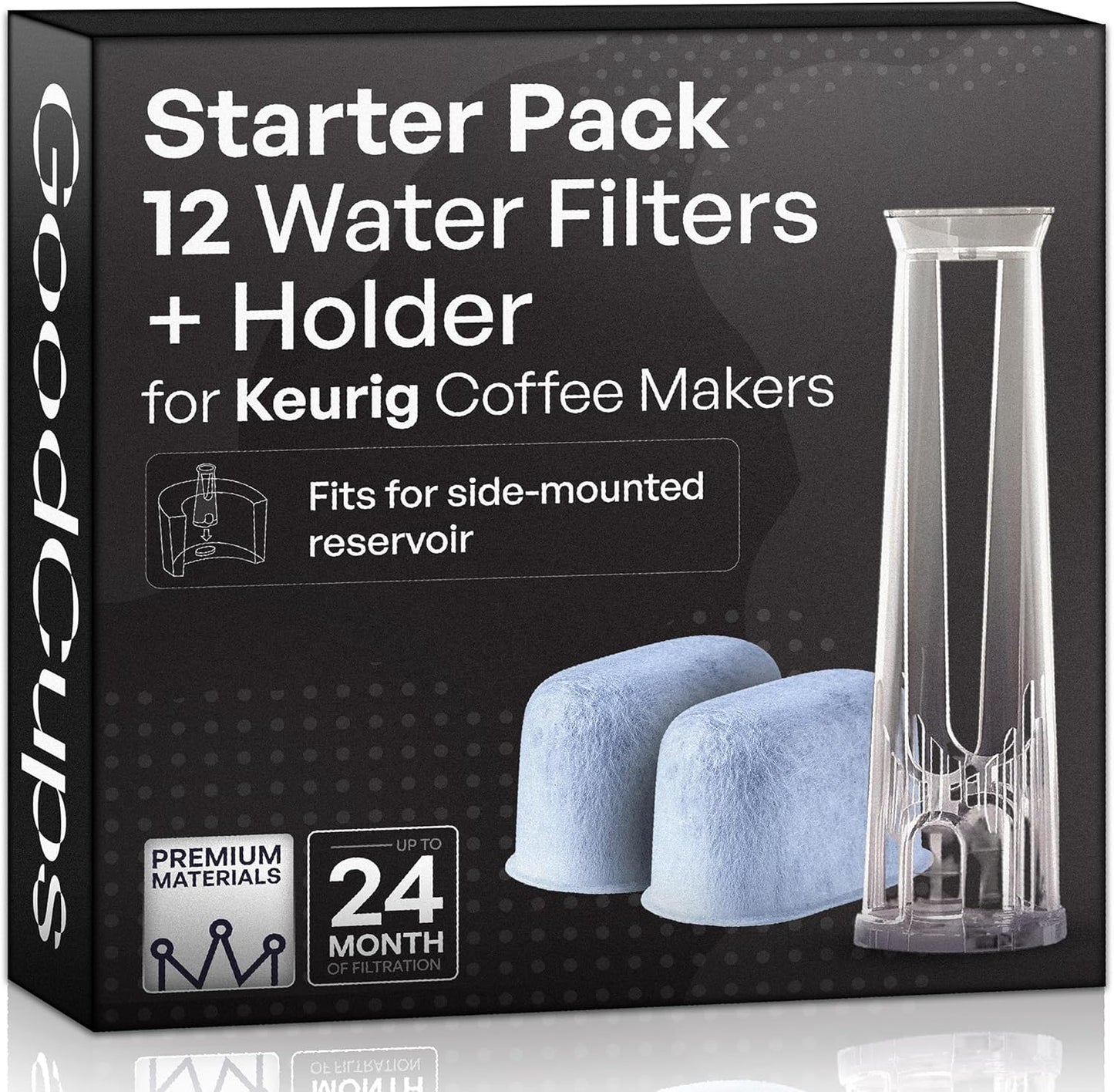 Water Filter Holder and 12 Water Filters for Keurig K-Supreme, K-Slim, K-Express, K-Select, K-Classic, K-Duo Plus, K-Elite, K-Iced, K-Cafe - for Use in All Keurig Brewers with Side-Loaded Reservoir