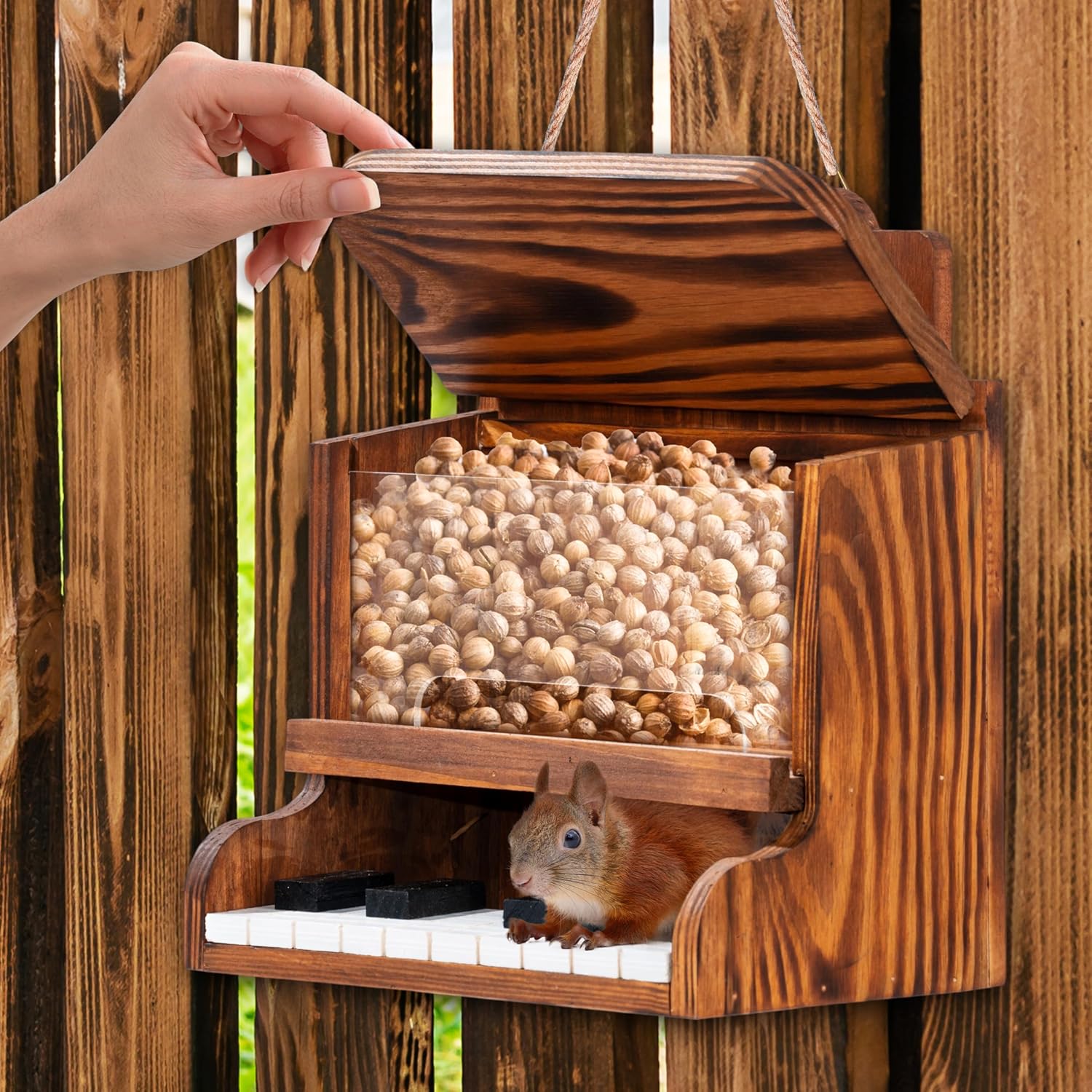 MIXUMON Wooden Squirrel Feeders Outdoor – Piano Bar Squirrel Feeder wi