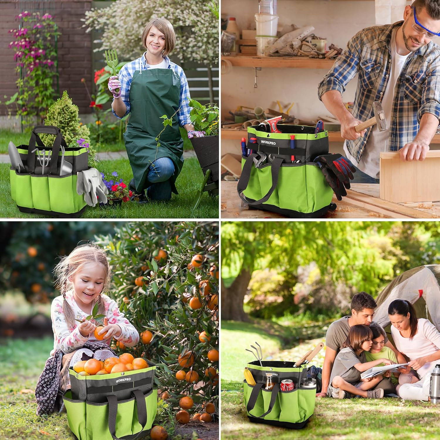 WORKPRO Garden Tool Bag with Waterproof Plastic Base, 8 Pockets Garden