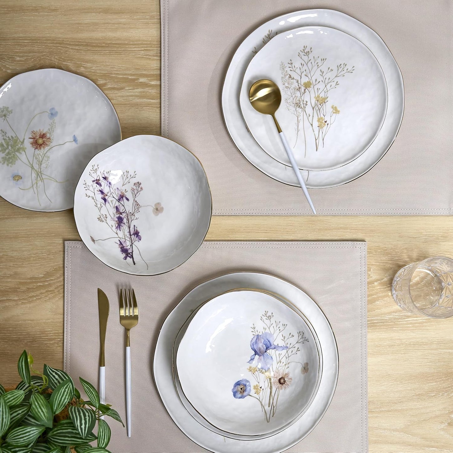 Sango 12-Piece Luxury Porcelain Dinnerware Set for 4- Glossy White Pla