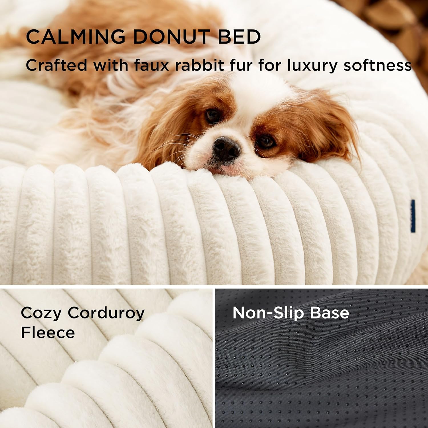 Bedsure ComfyFleece™ Donut Medium Dog Bed - Washable Faux Fur with Cor