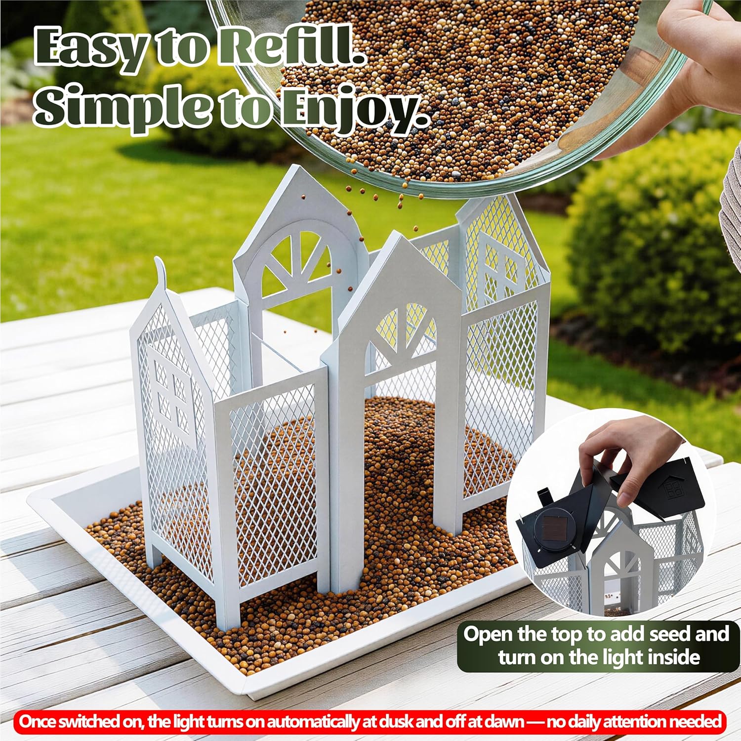 Solar Bird Feeder for Outdoors Hanging with Solar Light, Decorative Ir