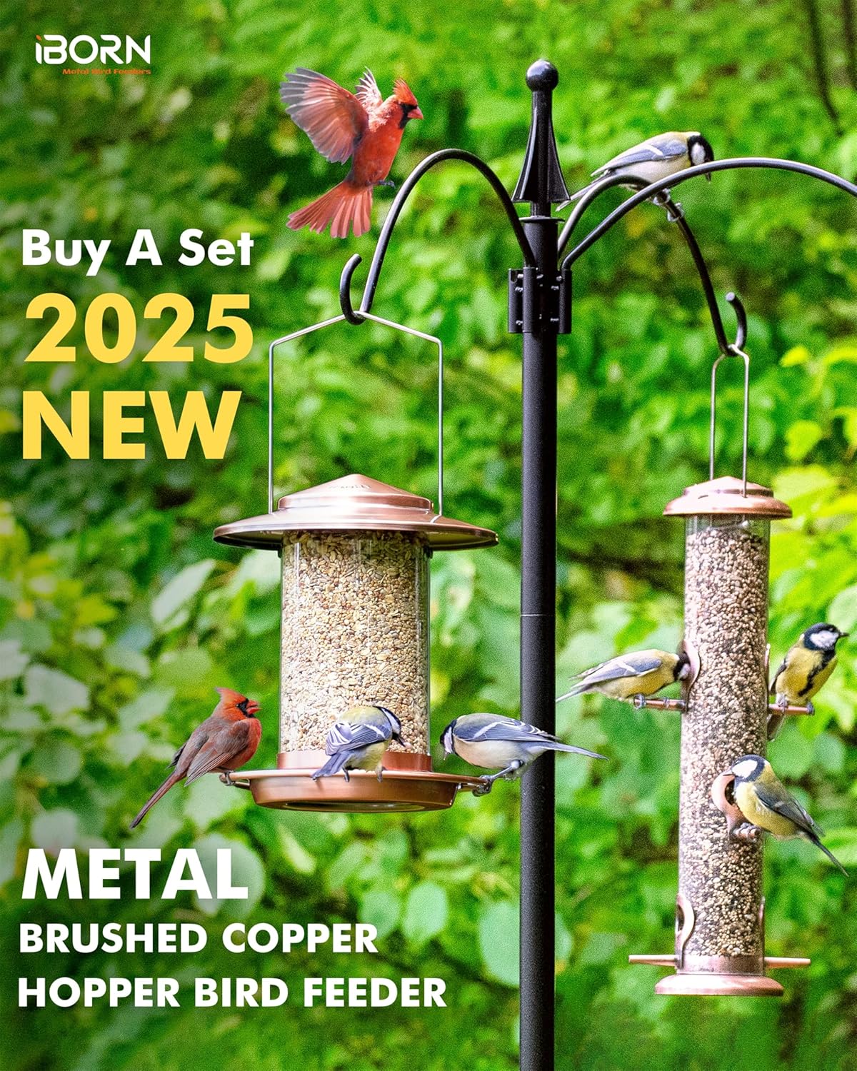 iBorn Bird Feeders for Outdoors Hanging,Metal Bird Feeders for Cardina