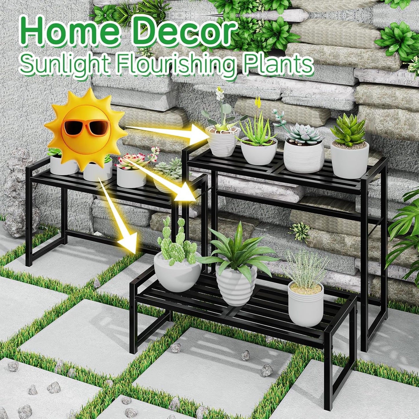 3-Tier Metal Plant Stand, Heavy Duty Waterproof Indoor Outdoor Stackab