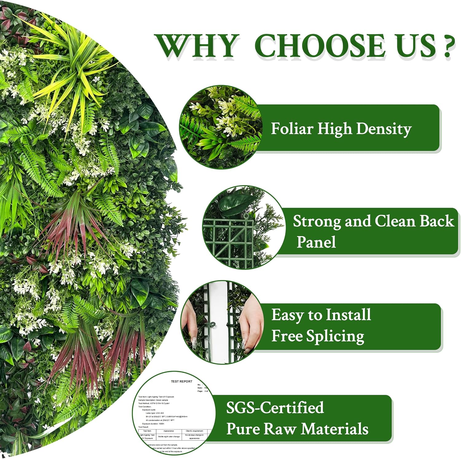 Artificial Plant Wall Panels: 20"×20" 16P UV-Anti Faux Grass Wall Back