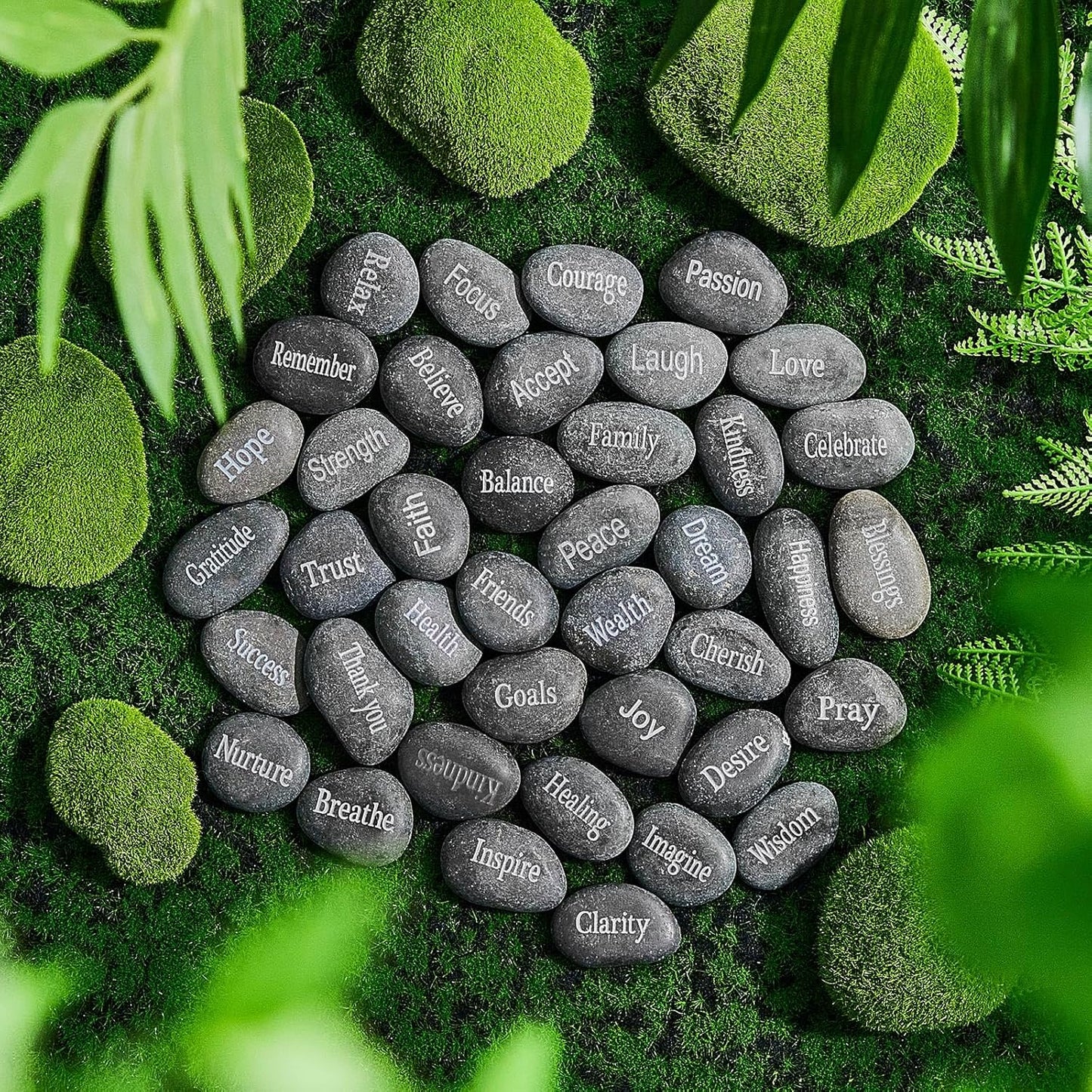 Fabbay Engraved Inspirational Stones, Encouragement Motivational Rocks with Words, Natural River Stone Bulk Set for Garden Decor, Meditation, Positive Gifts & Easter Decorations(Black,40 Pcs)