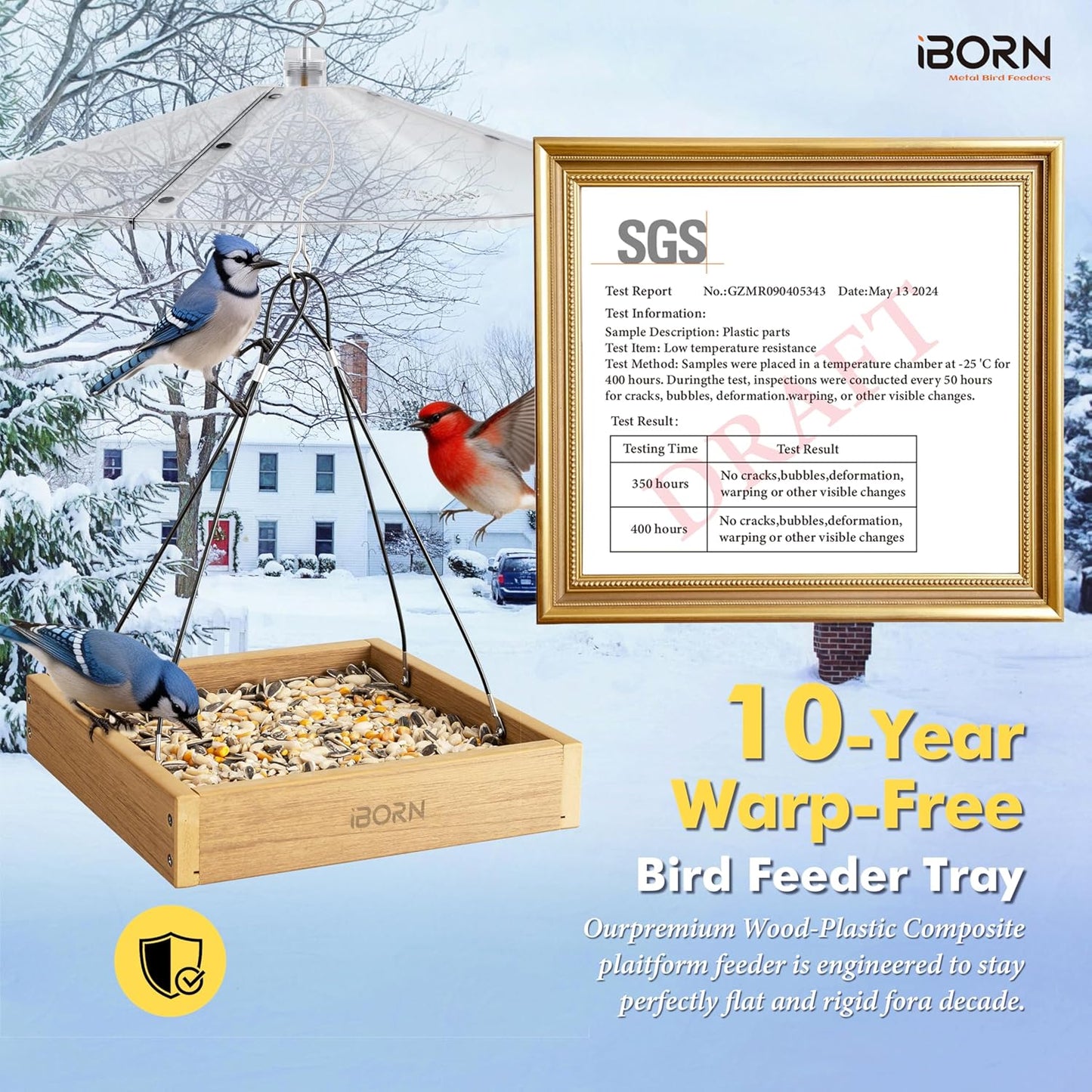 iBorn Platform Bird Feeder Tray, Bird Feeders for Outdoors Hanging, Fl