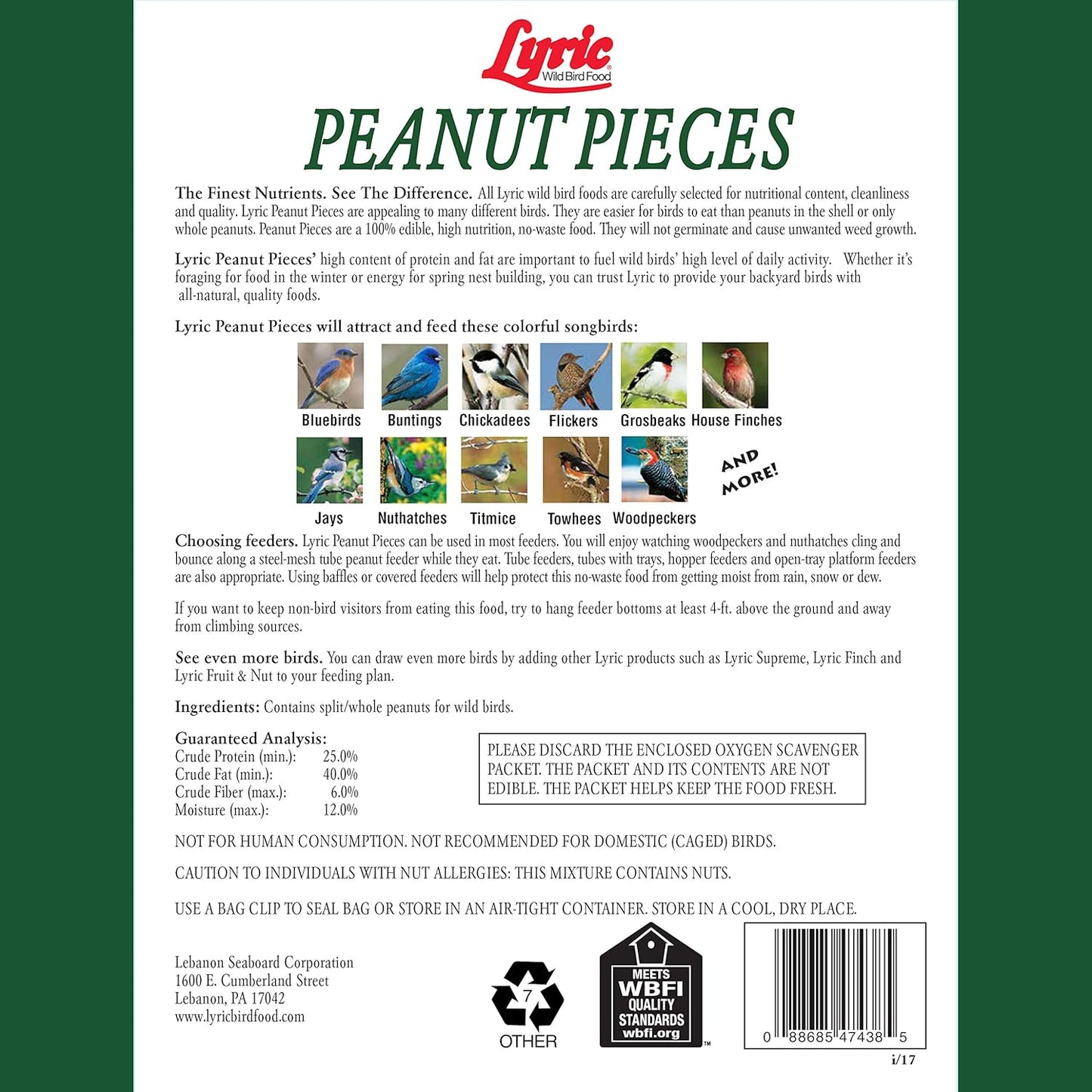 Lyric Peanut Pieces - Shelled Peanuts for Wild Birds 15 lb and Lyric F
