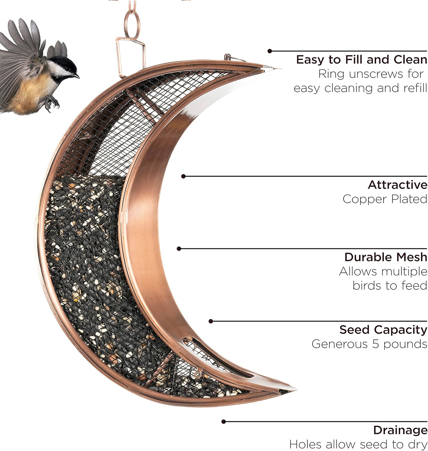 Good Directions Copper Finish Moon Bird Feeder with Mesh