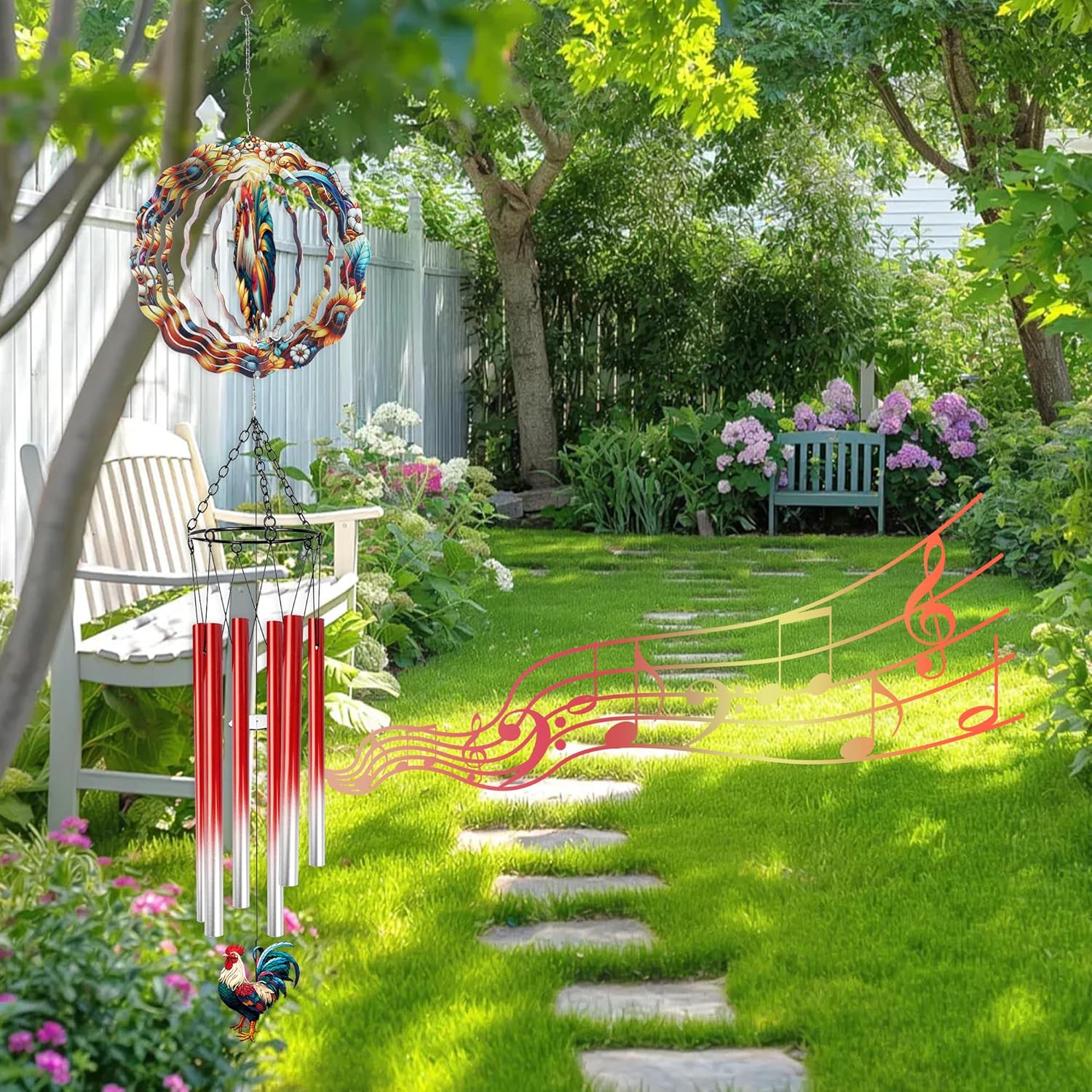 Wind Chimes with Rooster Wind Spinner, Chicken Gifts for Women Mom Fri