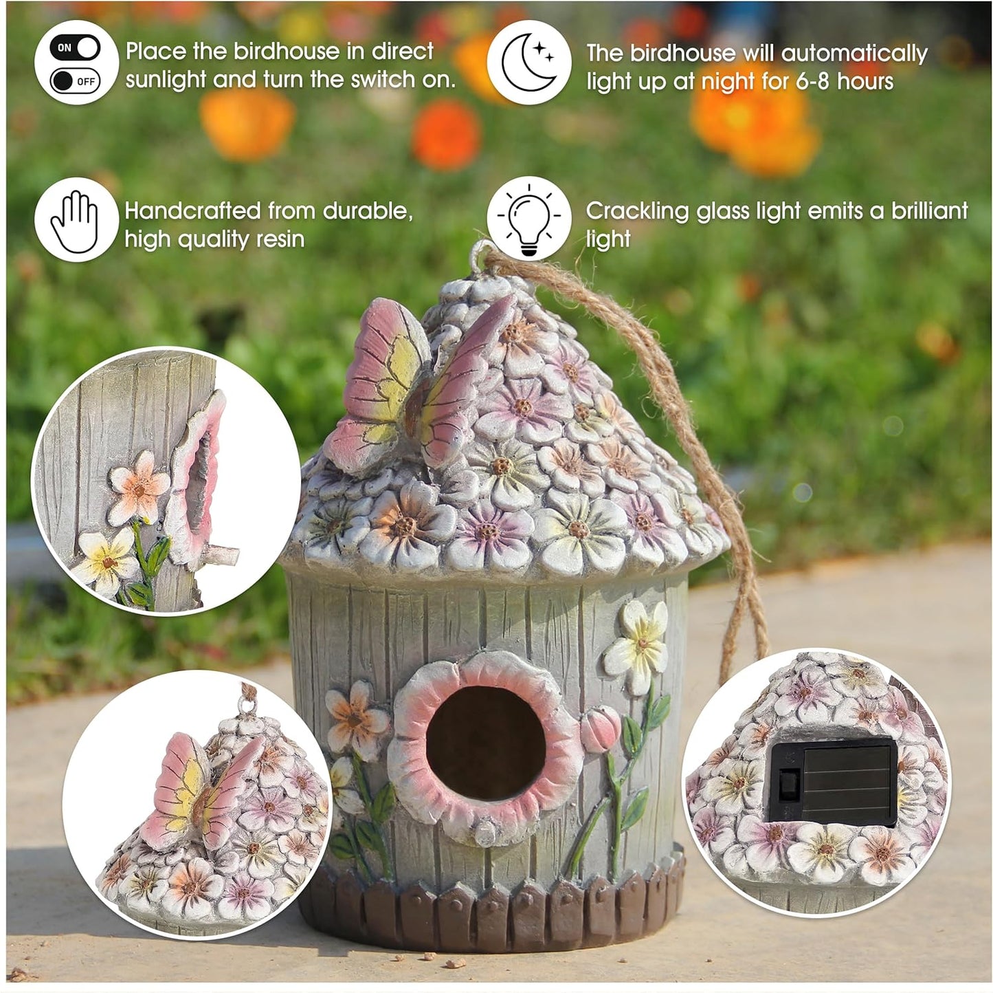 Hanging Bird House for Outdoor with Solar Light, Nesting Box Garden Re