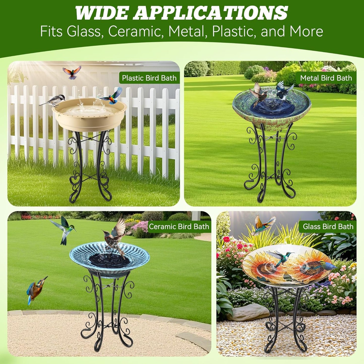 Outdoor Metal Bird Bath Stand, Sturdy Birdbath Bowl Stand, 16 Inch, Fade and Weather Resistant,Outdoor Decoration for Glass BirdBaths, Garden Yards Lawn