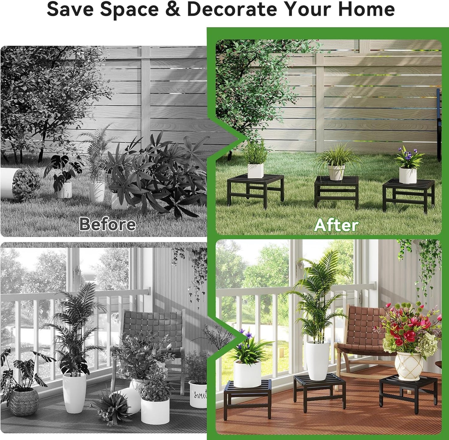 IBUYKE 3 Pack Metal Plant Stand Indoor Outdoor, Heavy Duty Small Flowe