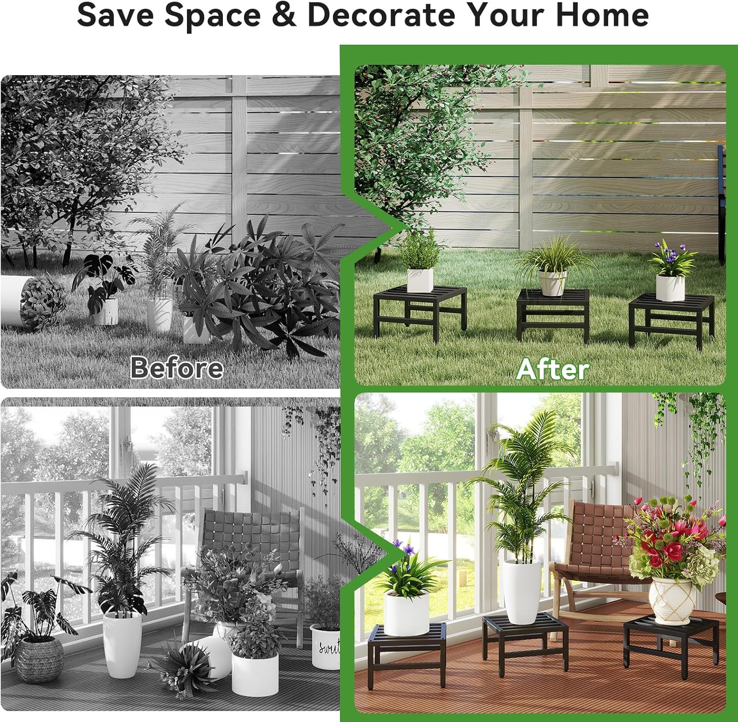 IBUYKE 3 Pack Metal Plant Stand Indoor Outdoor, Heavy Duty Small Flowe