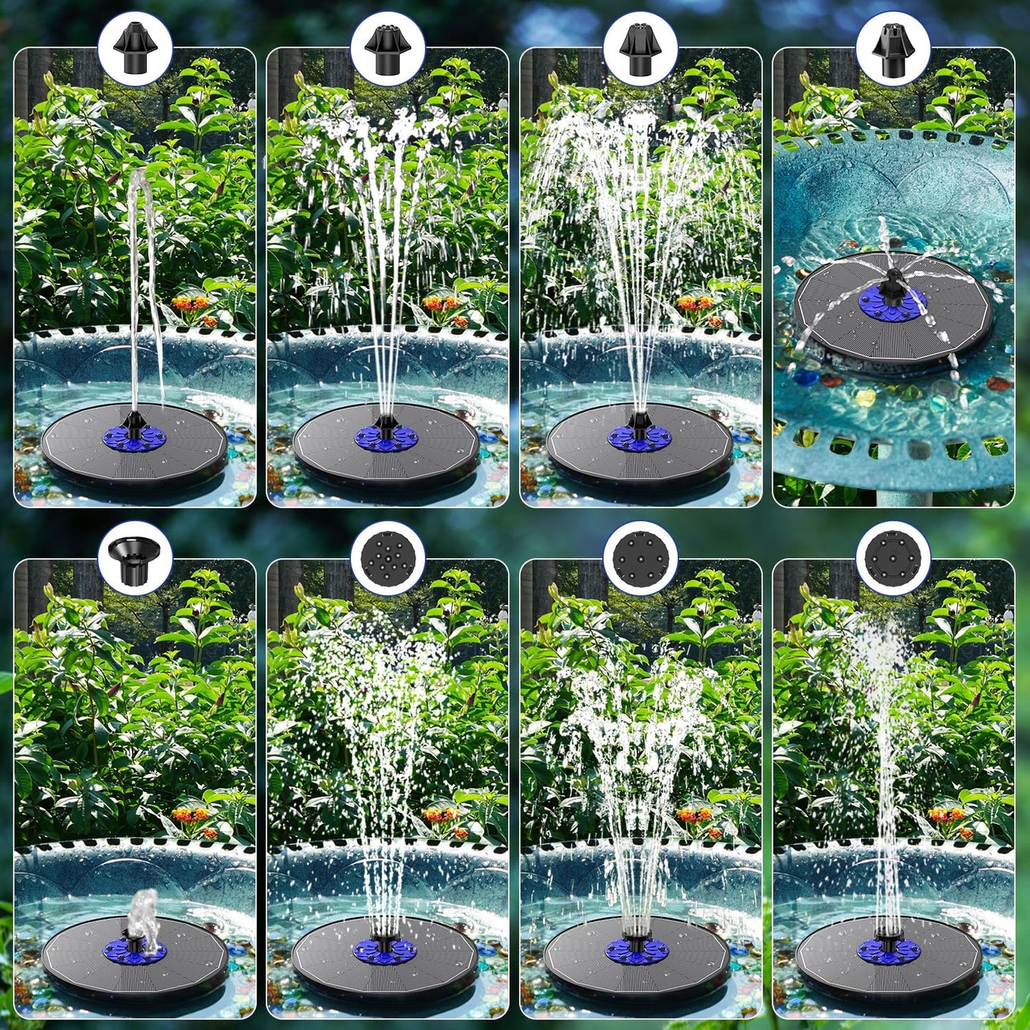 SZMP 3.5W Upgraded Glass Panel Solar Fountain with Auto White LED Night Show, Anti-Drift & Run-Dry Protection, 7 Nozzles Floating Bird Bath Fountain for Garden, Pond, Outdoor (Black)
