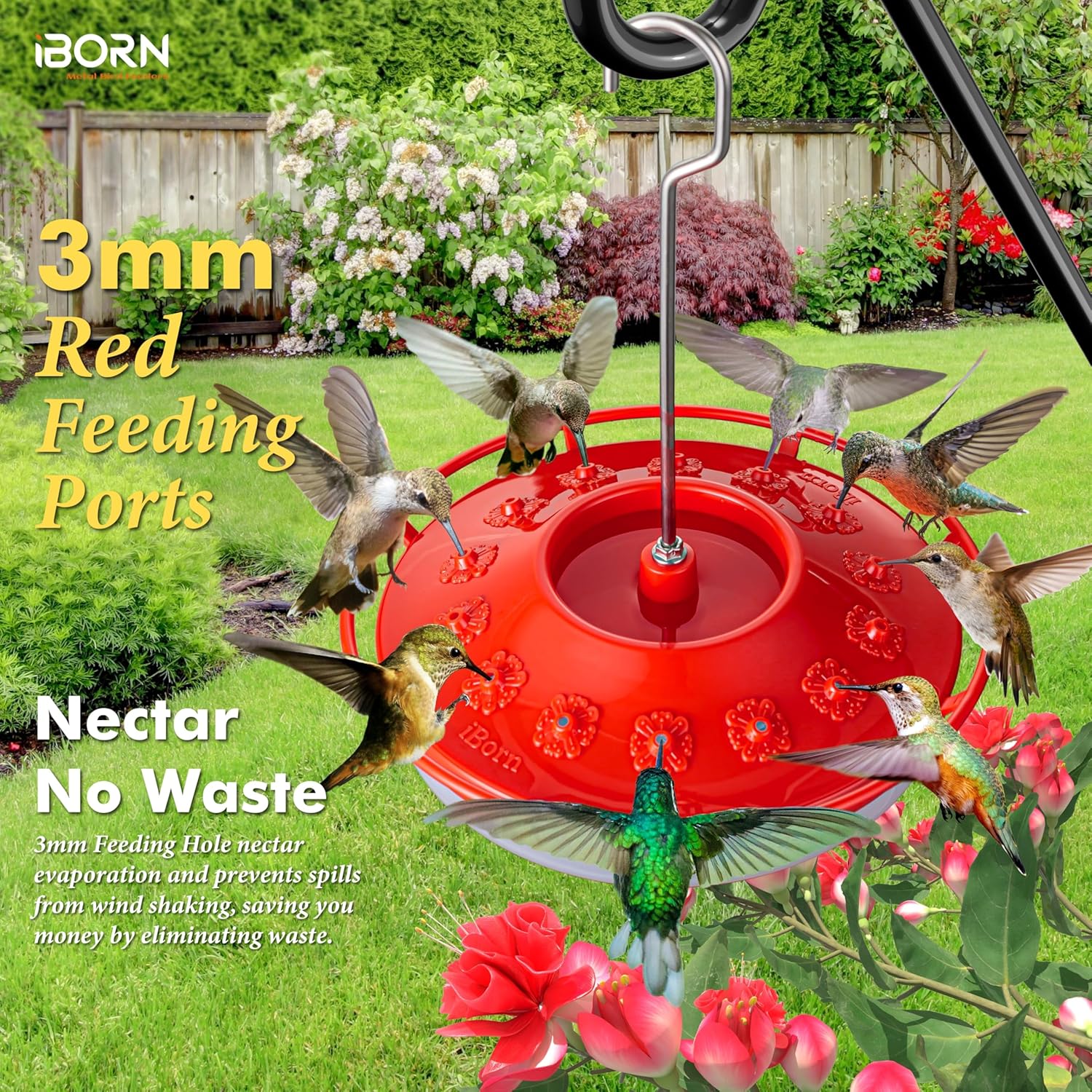 iBorn Hummingbird Feeders for Outdoors Hanging,Bee Proof Hummingbird F